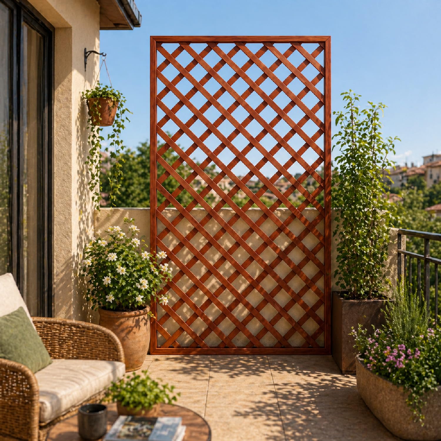 Traliccio In Legno Di Pino Impregnato Pannello Divisorio Griglia Per Giardino Balcone E Terrazza Supporto Decorazione Per Piante Rampicanti Privacy Outdoor 120 x 180 Cm Legno Scuro