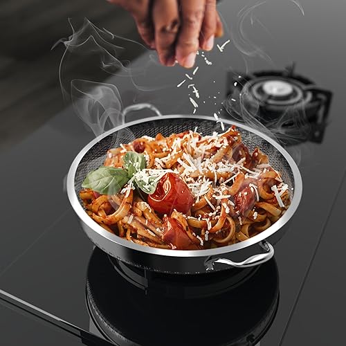 Miniatura 4 de Wok hexagonal antiadherente de acero inoxidable 316L de 5 cuartos de galón con tapa, dos asas para sostener, sin PFOA, apto para lavavajillas y