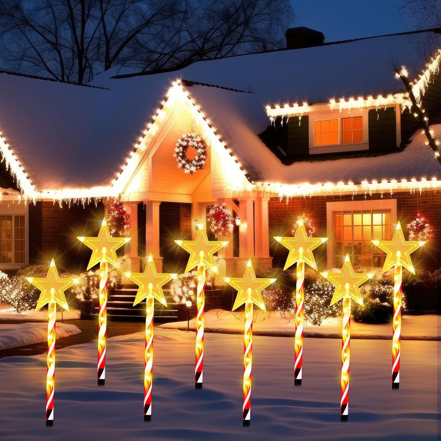 ROCEEI 40 Pcs Christmas Pathway Lights Christmas Snowflake Lights Star Shaped Solar