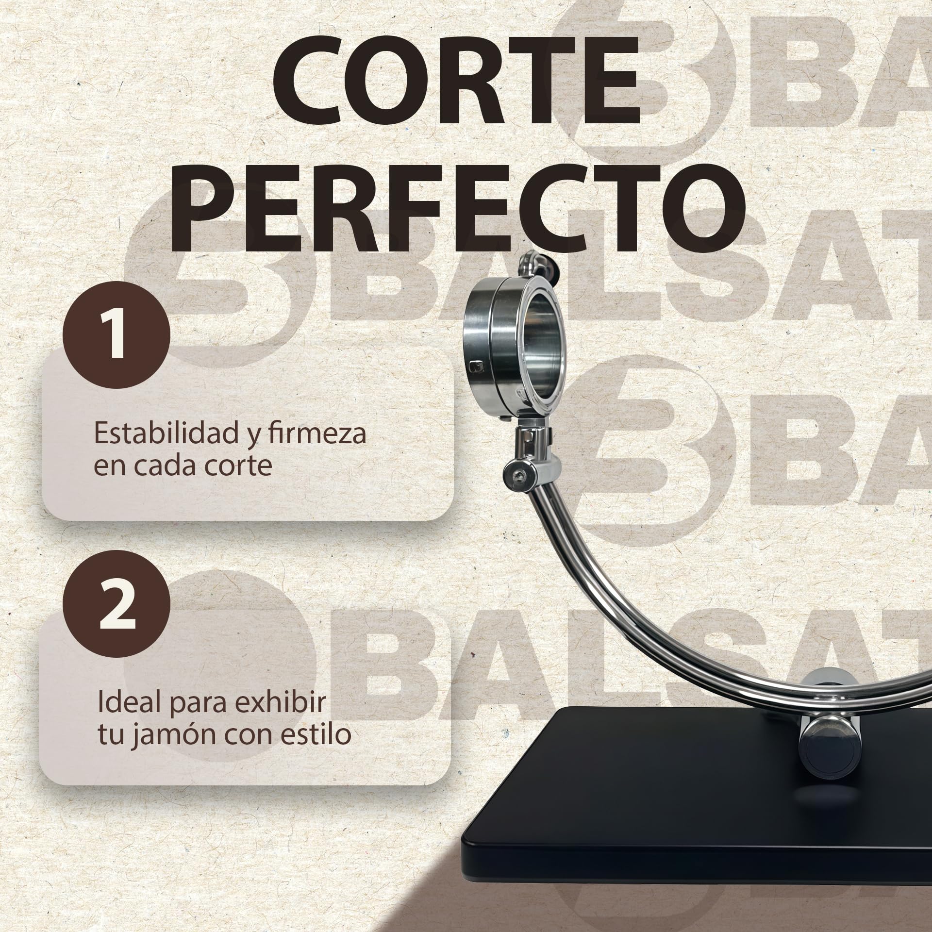 BALSAT | Jamonero de Fibra de Polietileno | 495x240x25mm | Soporte Jamonero con Anclaje y Estructuras de Acero Inoxidable | Base para Jamón Antideslizante | Jamonero Negro Fácil de Limpiar