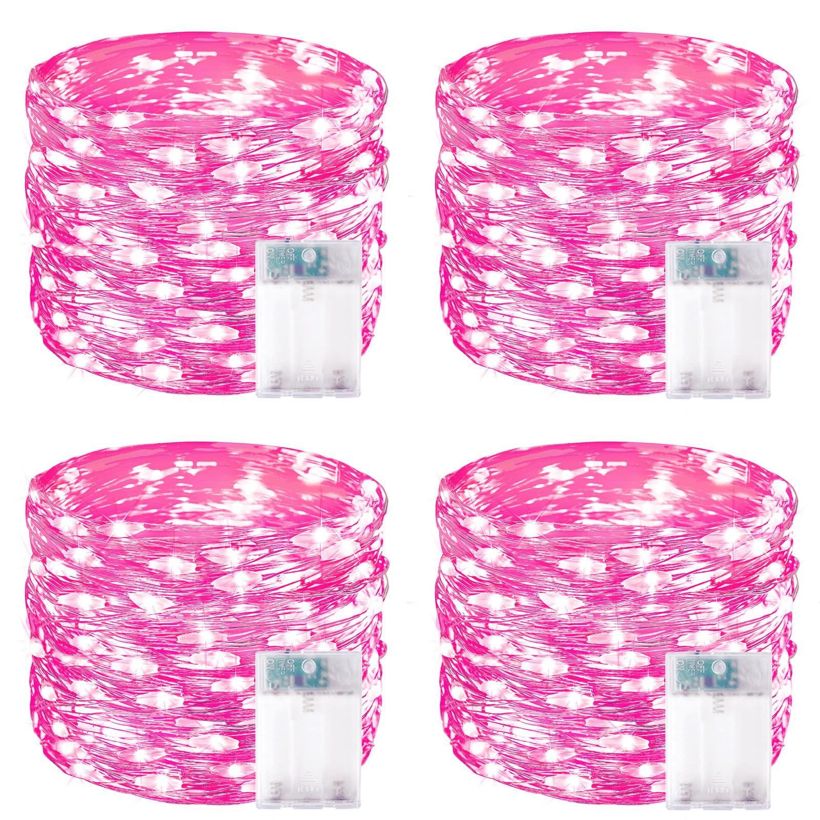Photo 1 of 4 Pack 60 LED Fairy Lights Battery Operated with Timer, String Lights Pink