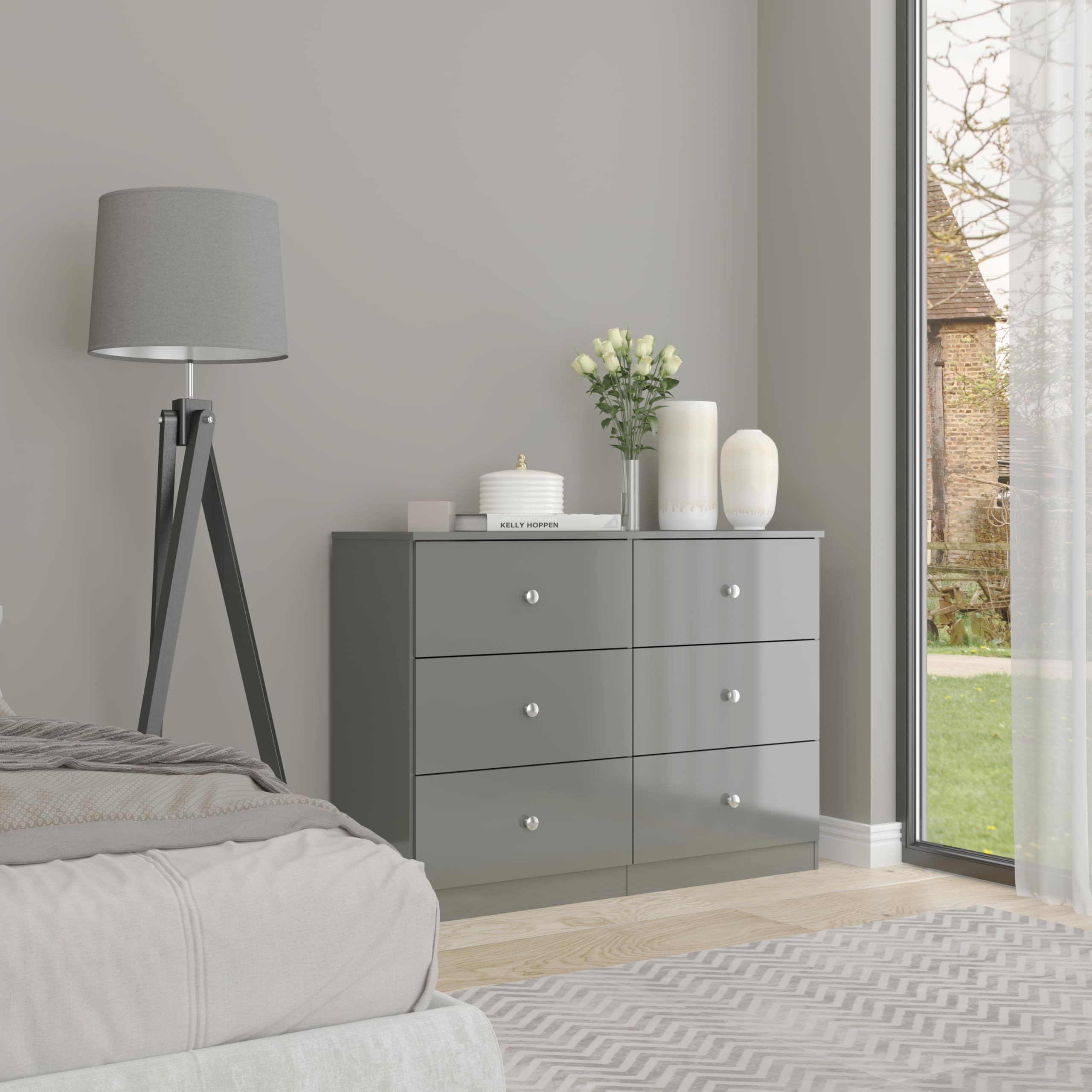 Seconique Denver 6 Drawer Chest Grey Gloss