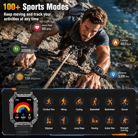 KPEP Smart Watches for Men, 2 Flashlight & 100 Days Battery Life