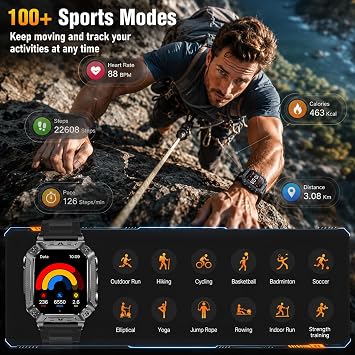KPEP Smart Watches for Men, 2 Flashlight & 100 Days Battery Life