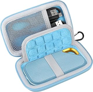 Lacdo ハード キャリング ケース 用 サンディスク エクストリーム プロ/サンディスク エクストリーム ポータブル外付けSSD 500GB 1TB 2TB 4TB USB-C ソリッドステートドライブ EVA 耐衝撃 撥水 保護収納 トラベルバッグ、スカイブルー