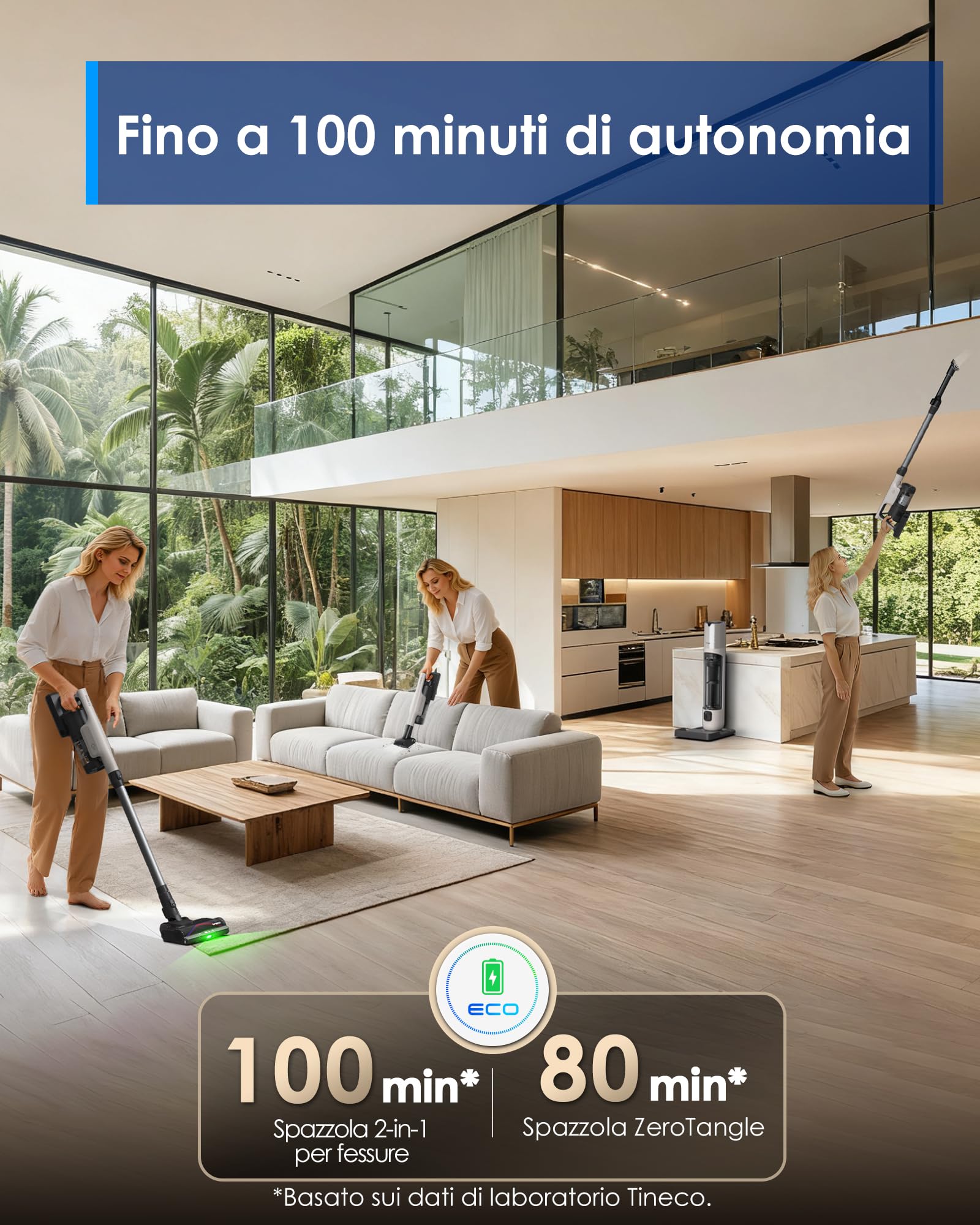 Tineco Pure One Station 5 Pro Raccolta automatica della polvere. Auto-pulizia completa. Aspirapolvere Senza Fili 200AW*. Spazzola ZeroTangle. Fino a 100 minuti di autonomia