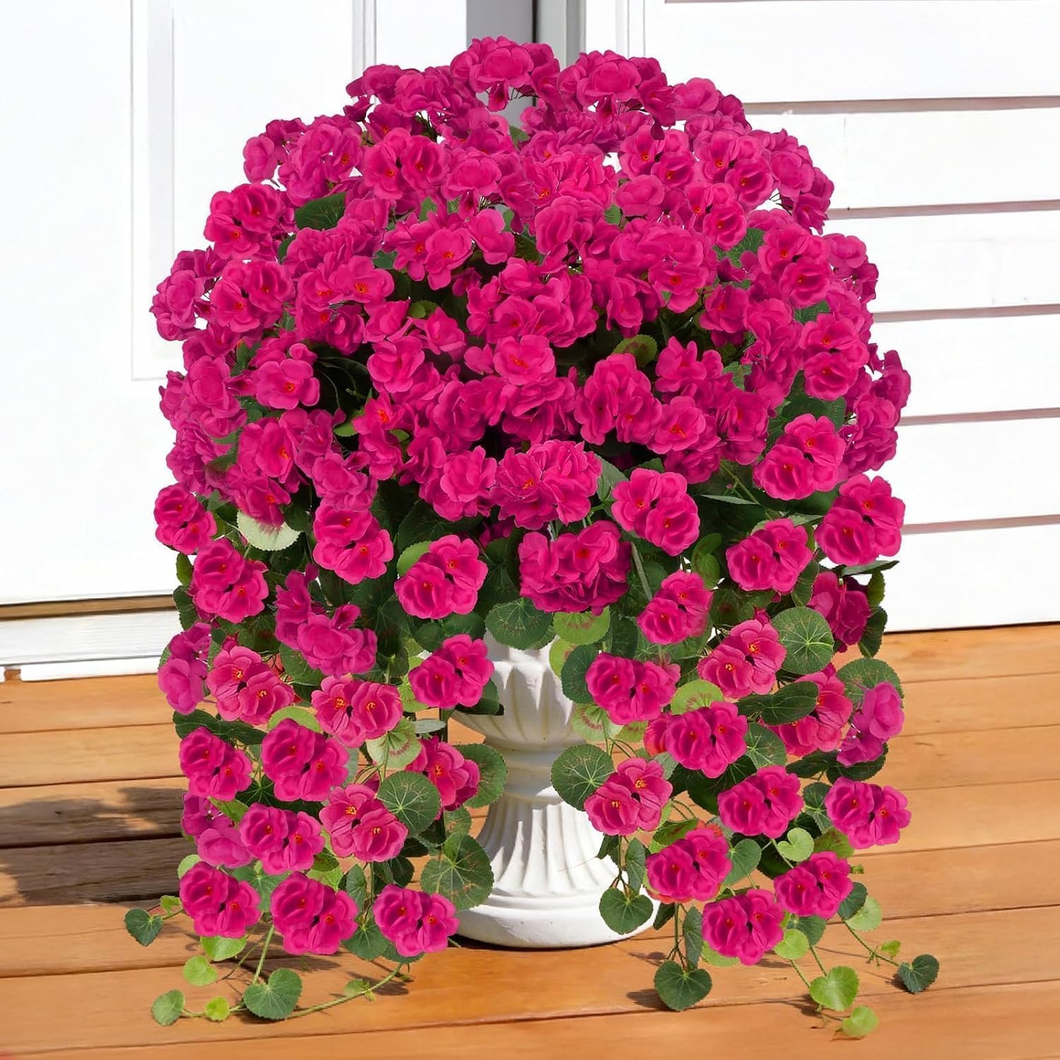 Zythrem 4 PCS Geraniums Artificial Flowers Realistic Faux Hanging Flower Plants UV Resistant Spring Summer Fake Flowers for Outdoor Planters Porch Balcony Patio Yard Garden (Pink)