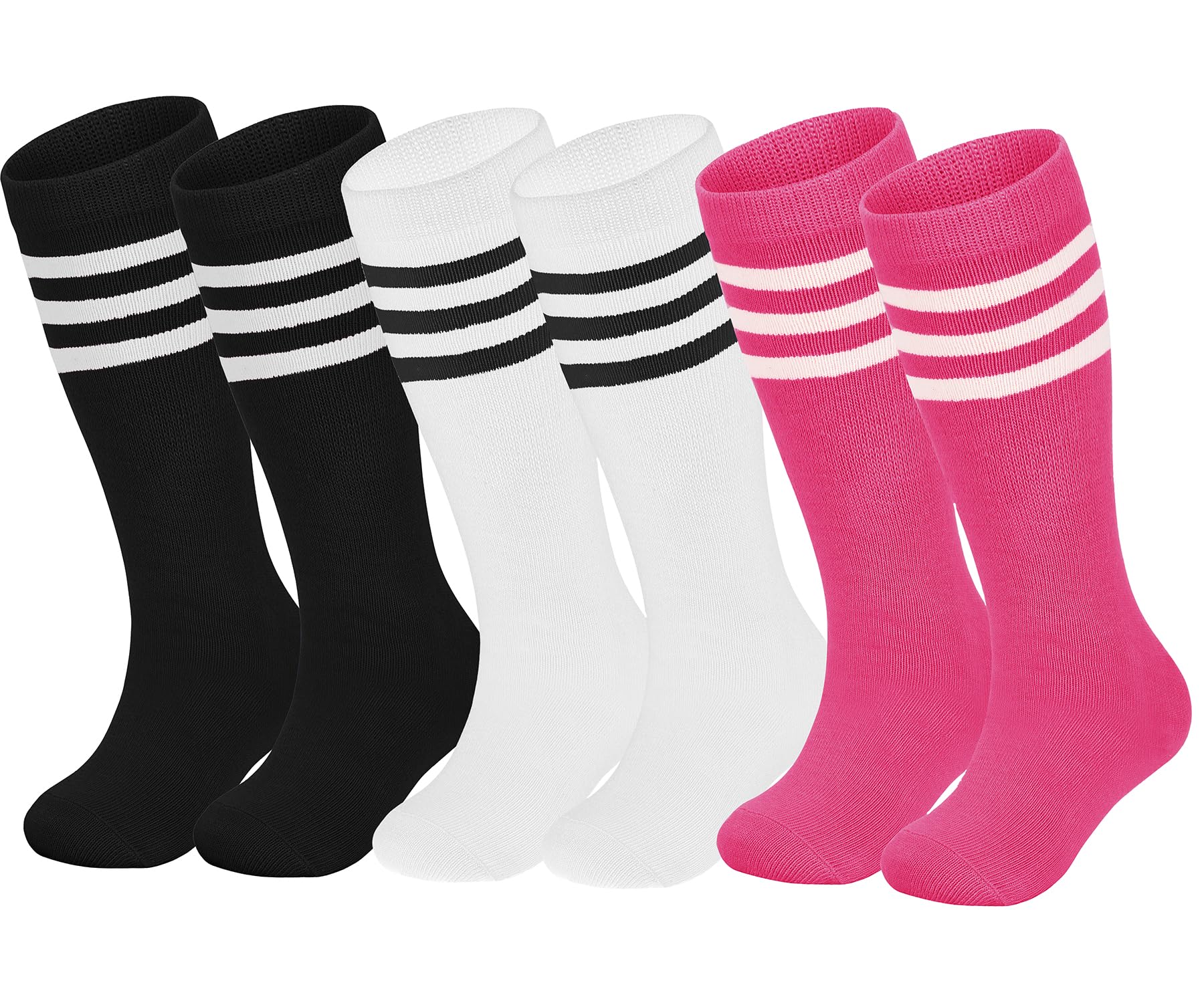 ENBAOHUI 3 Pack Toddler Soccer Socks - Boys &amp; Girls Knee High &amp; Tube Socks - Black/White/Rose 7-11T