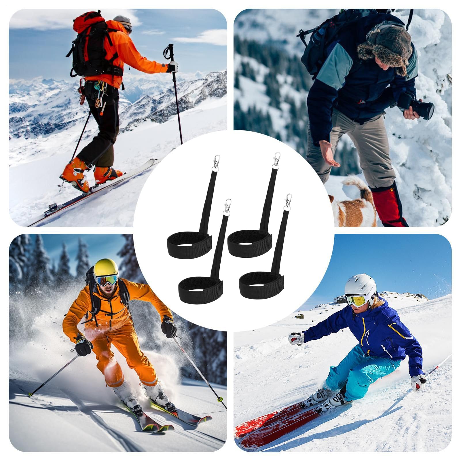 Générique Lot de 4 laisses de Gants de Ski réglables en Nylon, Sangles élastiques de Poignet avec Crochet pour Suspendre Les Gants, Sangle de Sport Universelle pour Le Ski, Le Snowboard et l'hiver