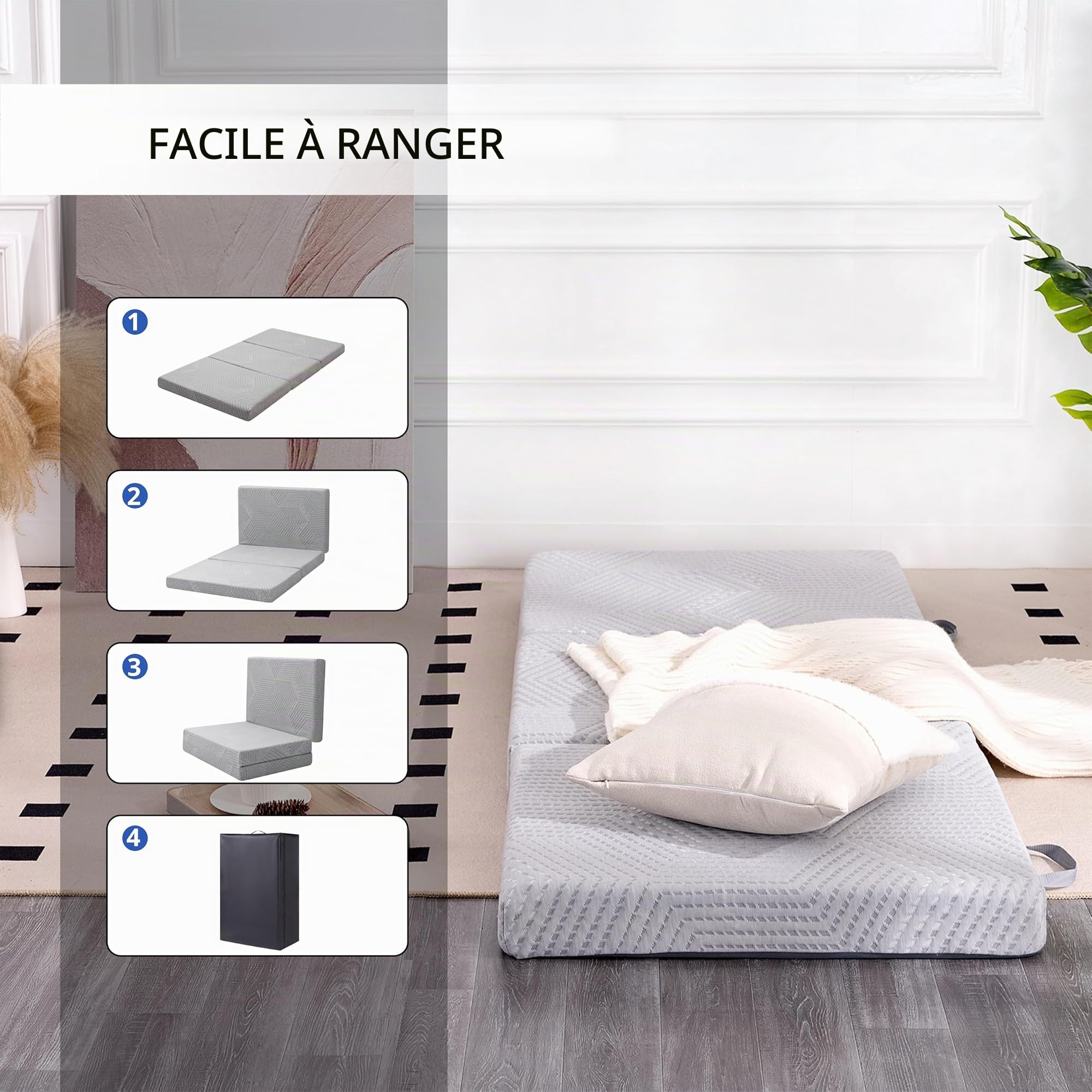 Ego Home Matelas d'invité en Mousse à Mémoire de Forme en Gel, Matelas avec Épaisse 10 cm, Housse Amovible Lavable, 65x196 cm Matelas de Lit Pliable pour Adultes