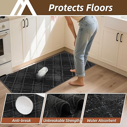 Miniatura 4 de COSY HOMEER Juego de alfombras y tapetes de cocina 2 piezas antideslizantes, suaves alfombras de cocina para piso absorbentes y resistentes a