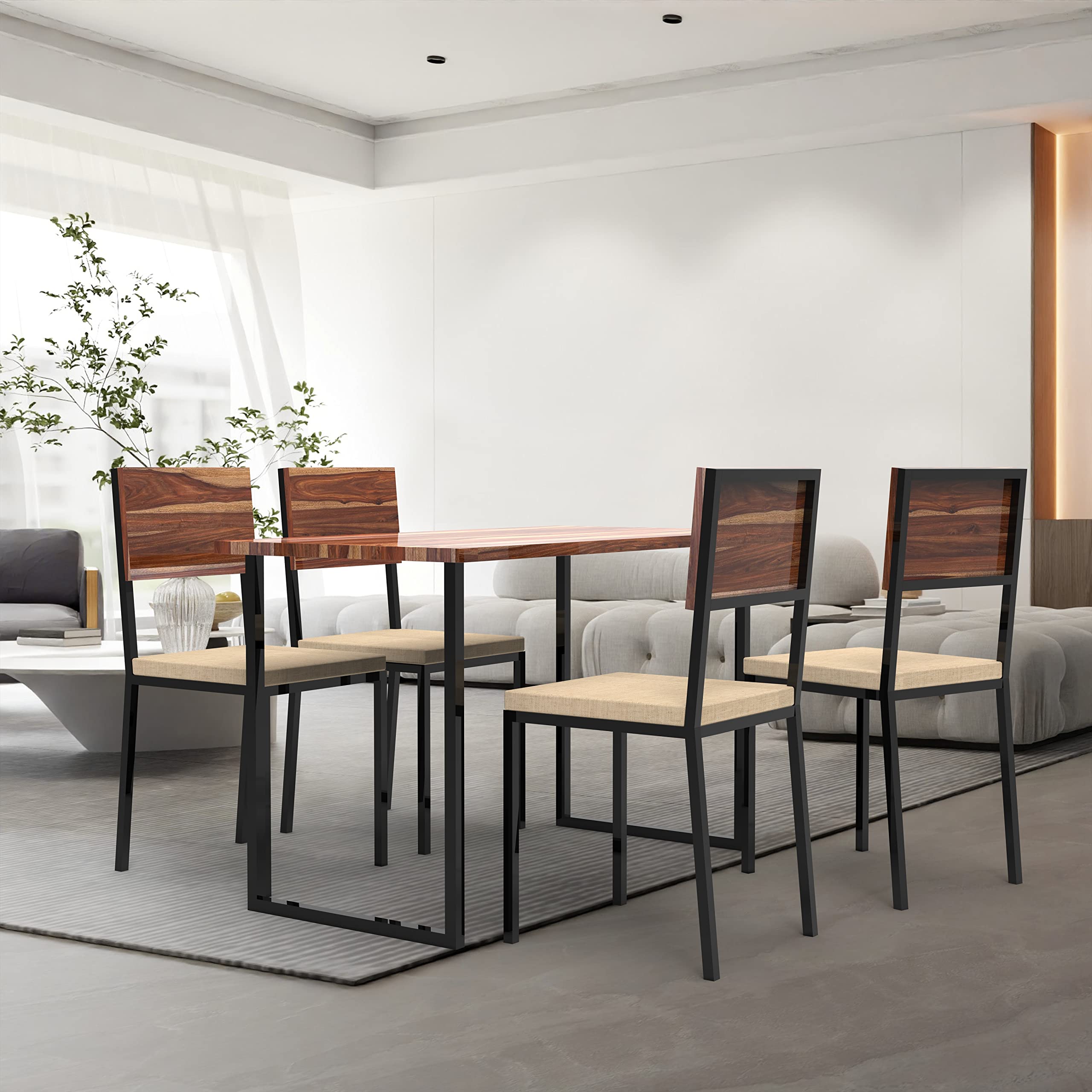 Iron Frame Sheesham Wood Top Dining Table with Chairs Solid Wood 4 Seater Dining Set (Finish Color -Teak)