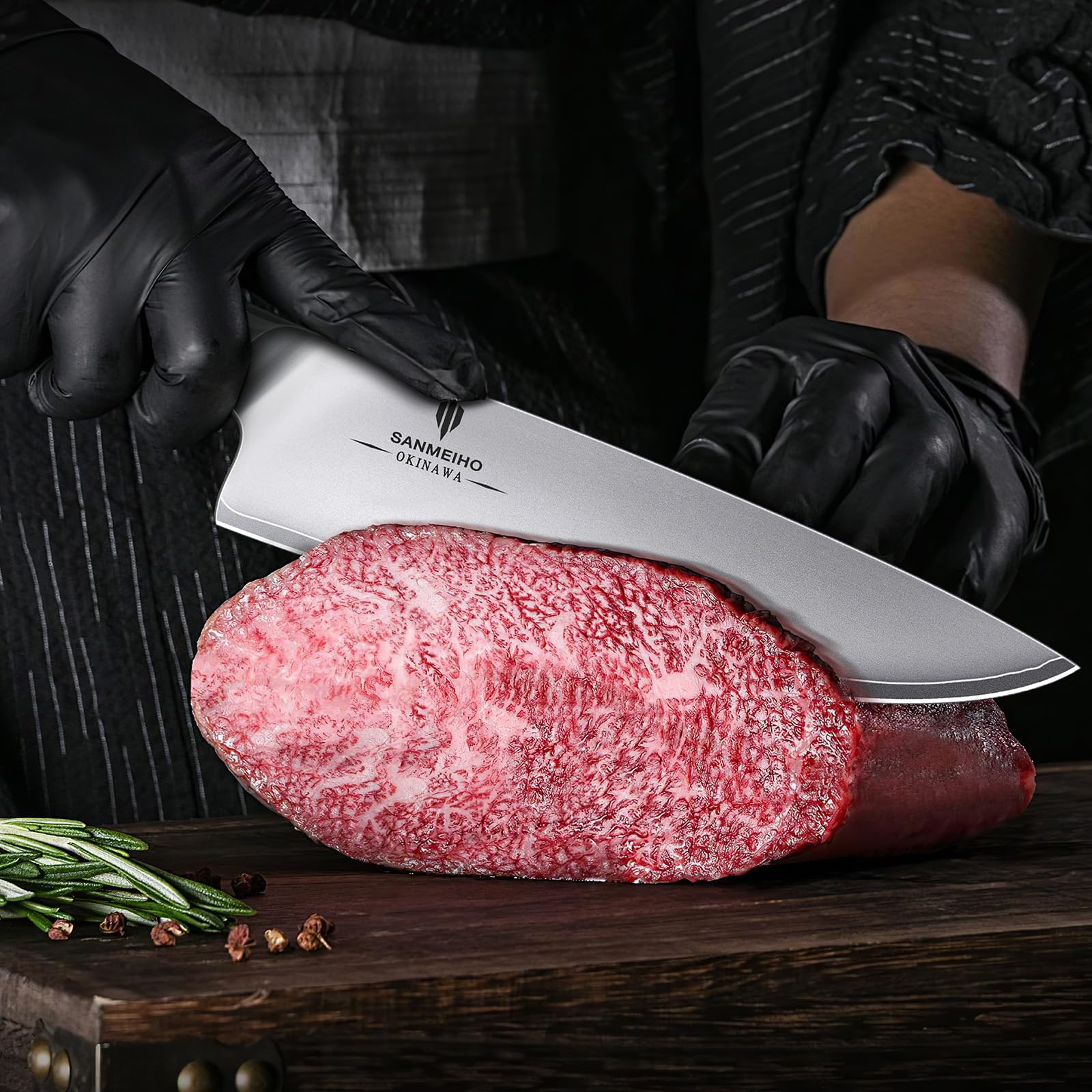 SANMEIHO Messerset 3-teilig, Japanisches Küchenmesserset aus 10Cr15MoV Edelstahl, Ultrascharfes Profi Kochmesserset mit Ergonomischem Holzgriff, Kochmesser Allzweckmesser Schälmesser - OKINAWA Series