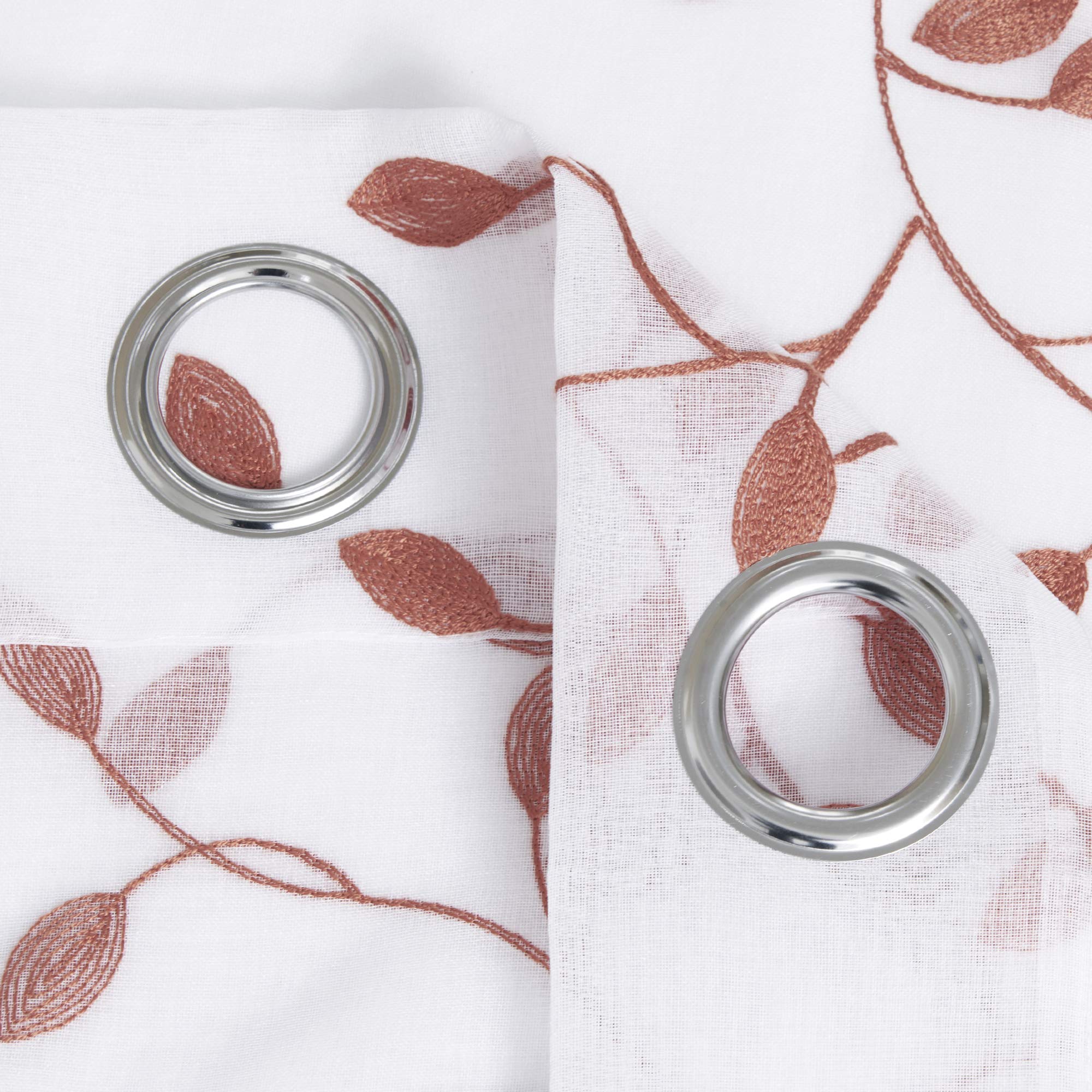 Deconovo Set of 2 Net Curtains for Girls Boys and Children Faux Linen with Eyelets Orange Pattern 140 x 138 cm (L x H) - Image 4
