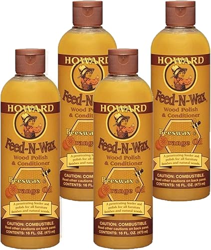 Howard Products Feed-N-Wax - Esmalte y acondicionador para madera, naranja (4, 16 onzas)