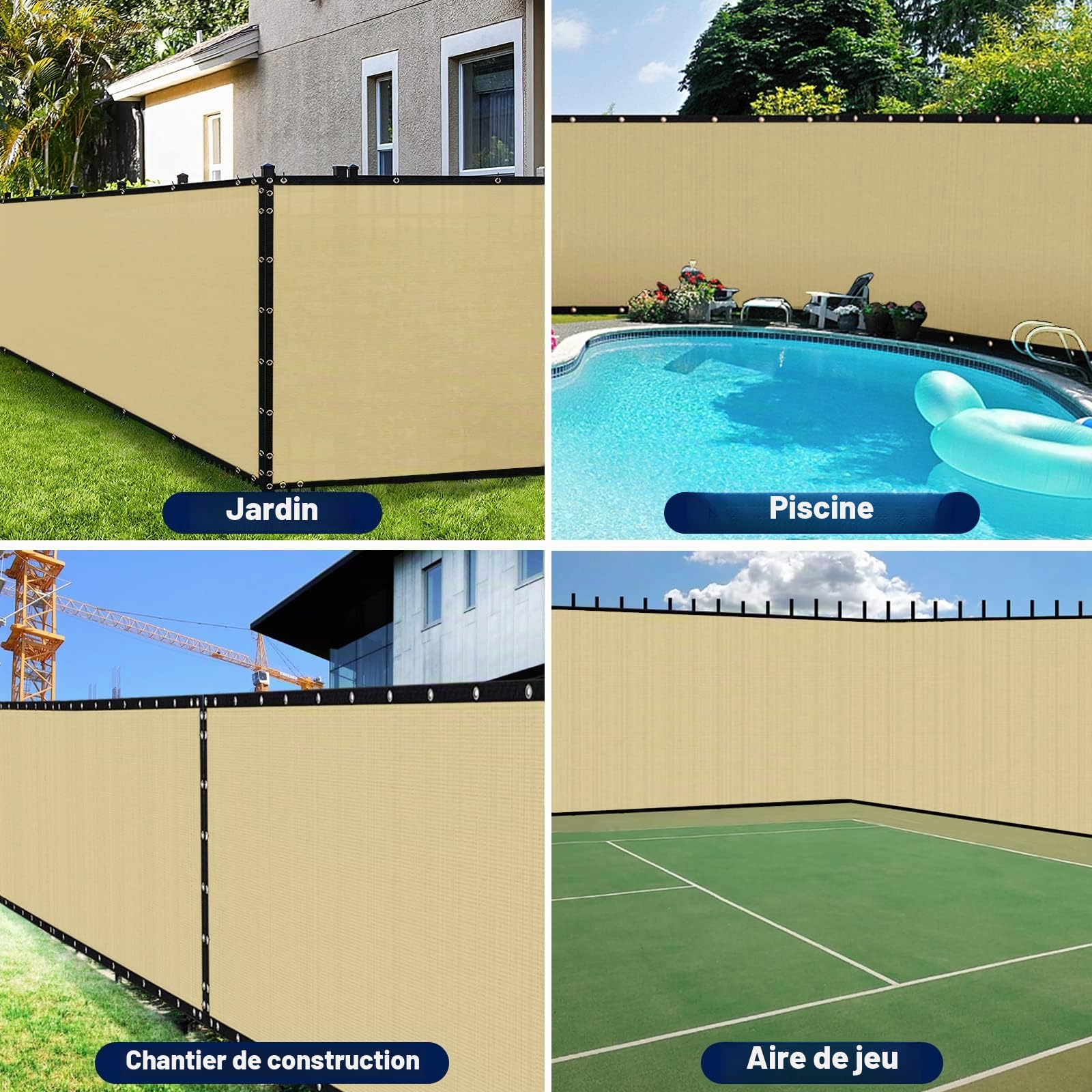 Duerer Brise Vue occultant Sable pour Jardin Cloture 1.8m x 15.2m, 170g/m² HDPE Tissu 90% Occultant Anti-UV Brise D’intimité Clôture pour Terrasse Balcon avec Attaches de câble Zip - Sable
