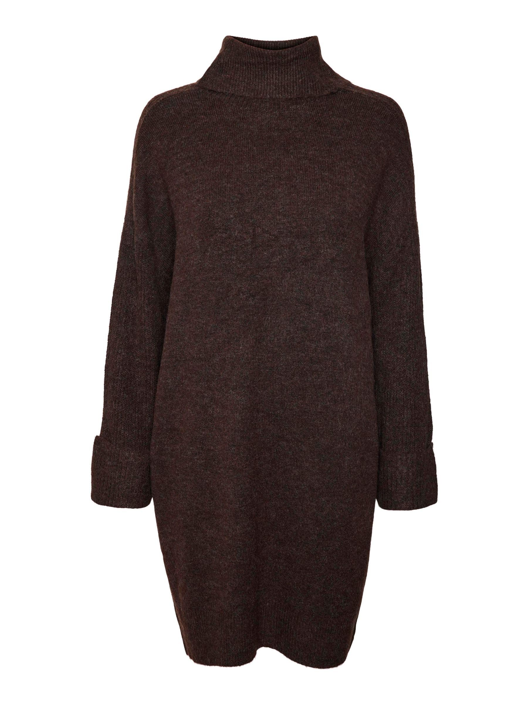 VERO MODA Women's VMJUPITER LS Cowlneck Short Dress BF Dress, Chocolate Torte/Detail:W. Melange,