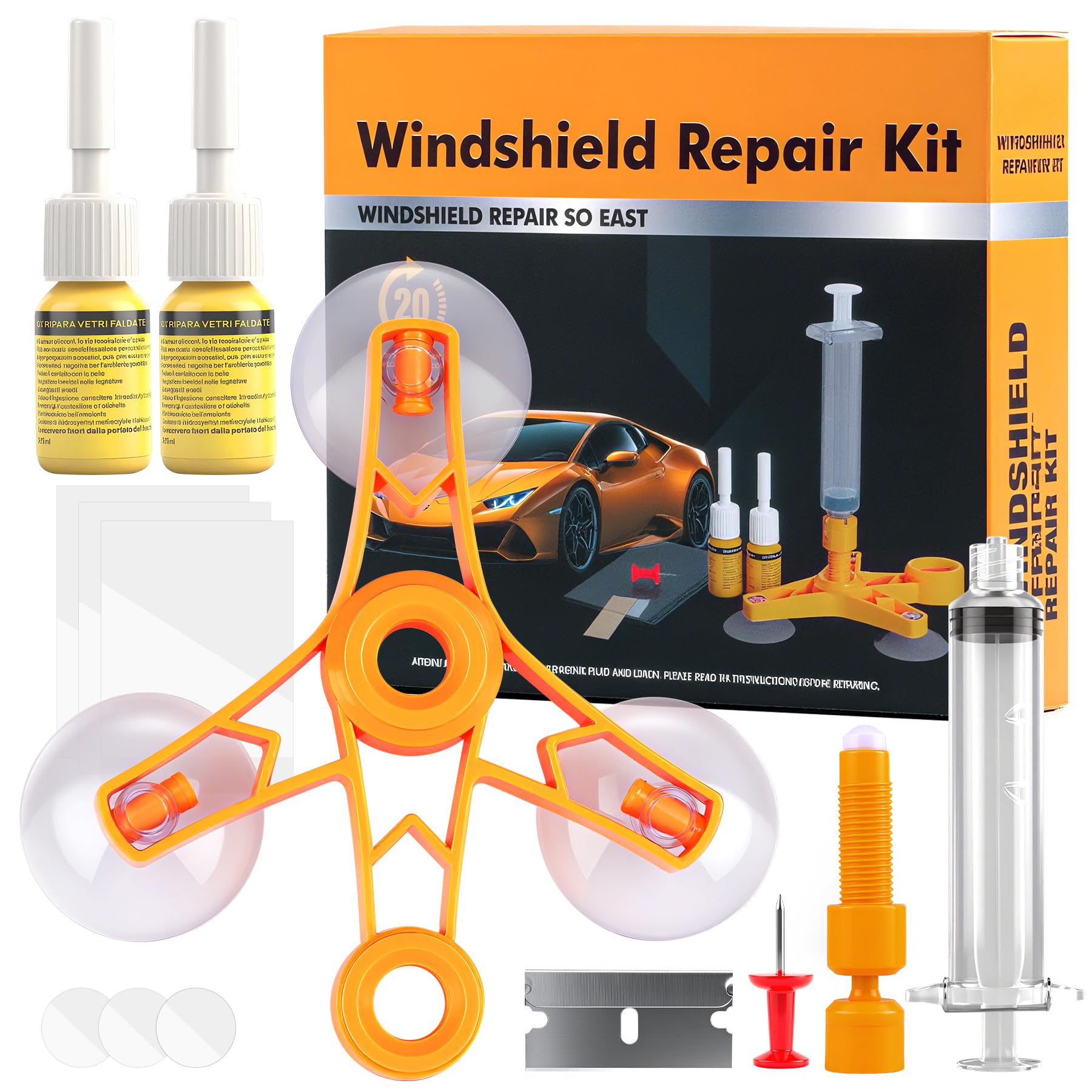 YAOBLUESEA Professionelles Windschutzscheibe Reparaturset für Steinschlag Reparatur, Universal Glasreparaturset für Autos, Praktisch & Schnell & Einfach, OHNE UV-Lampe