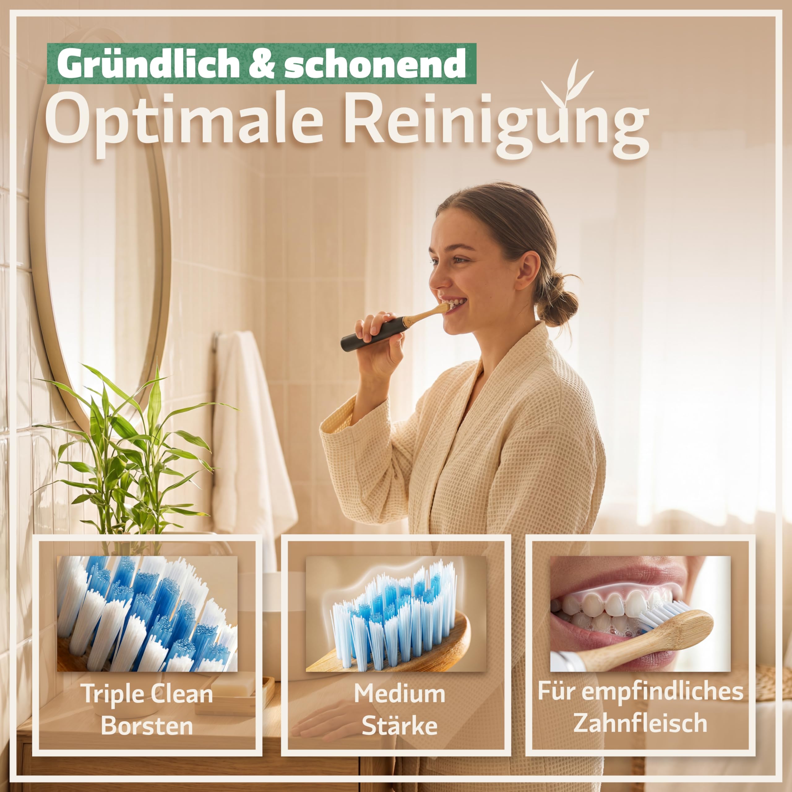 BAMBUNA Ersatzbürsten passend für Philips Sonicare Schallzahnbürste | Bambus Zahnbürstenkopf | Aufsteckbürsten Medium | PLA Verbindungsstück | vegan | BPA-frei | nachhaltig | 6er-Set | blau/rosa
