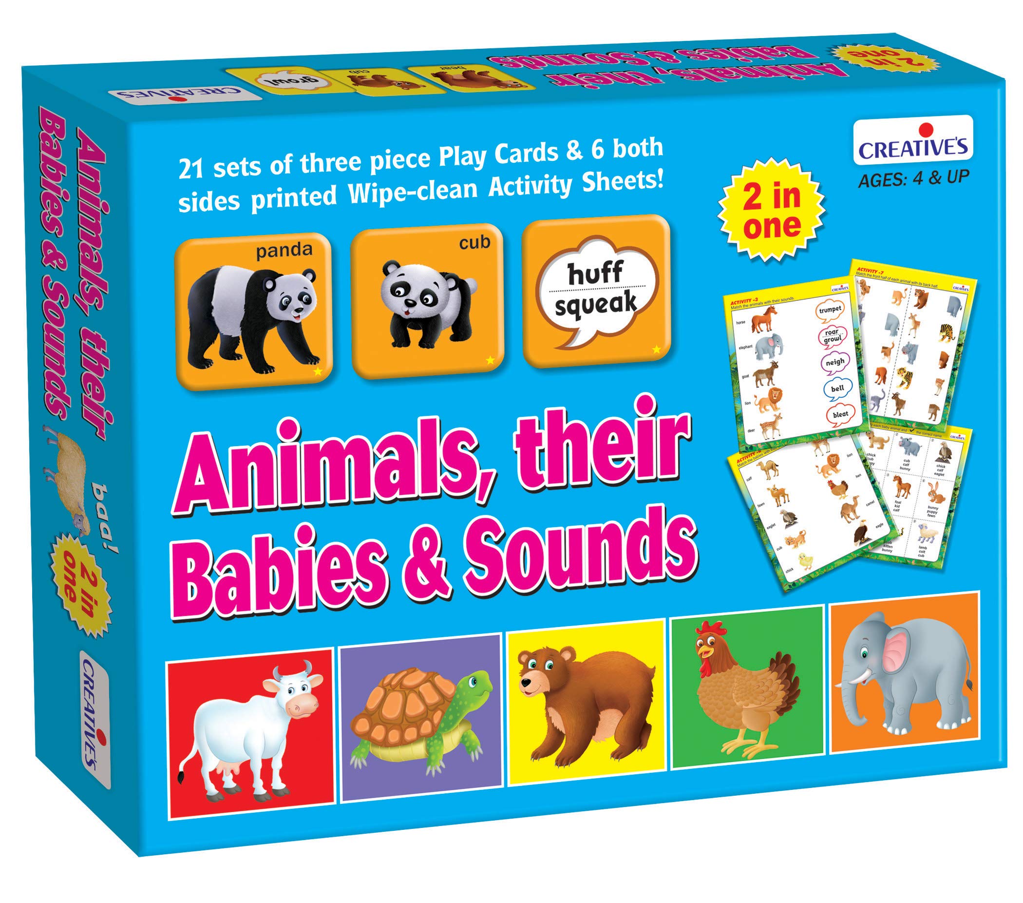 Animals Their Babies & Sounds | 2 in1 Game for Children | Beautiful Animals & Their Picture Cards | Child Learn About Domestic & Wild Animals | Matching Card Game for Ages 4 & up.