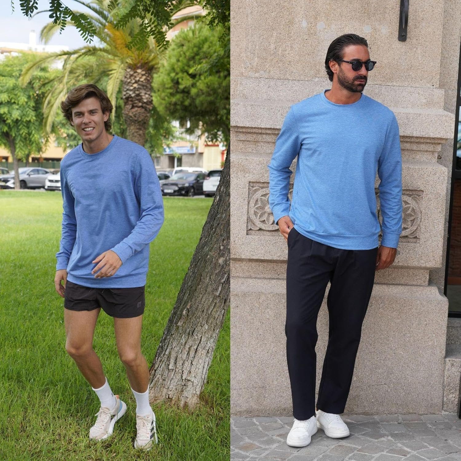 PINSPARK Men's Long Sleeve Shirts Crew Neck T-Shirt Casual Pullover Tees Soft Stretch Basic Tee Shirt with Zipper Pocket - Image 6