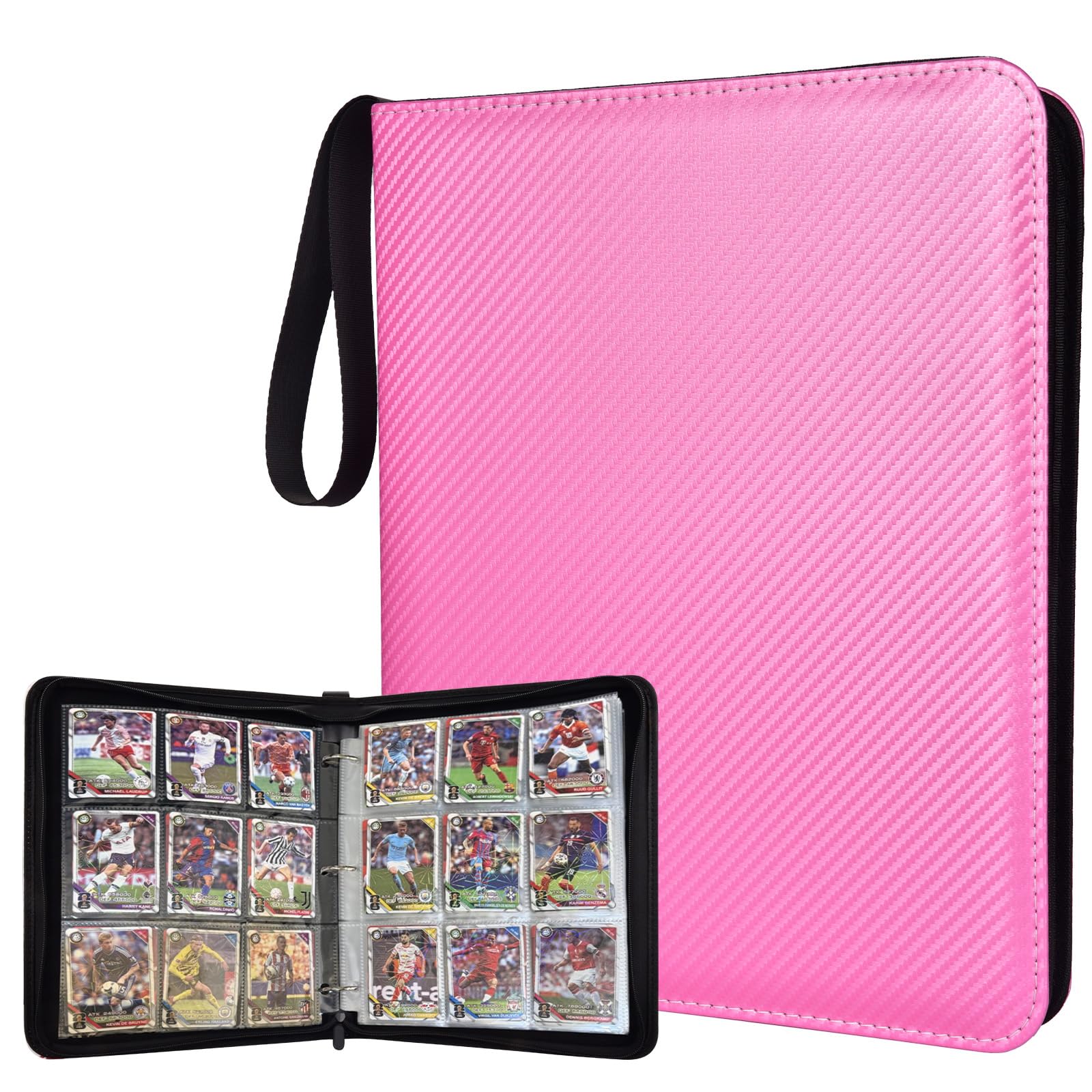 Photo 1 of ULLTOON Portable 9-Pocket Trading Card Binder, Holds 1080 Cards with 60 Removable Sleeves Baseball Card Binder, Compact Card Album Organizer for Game & Sports Cards, Pink Color