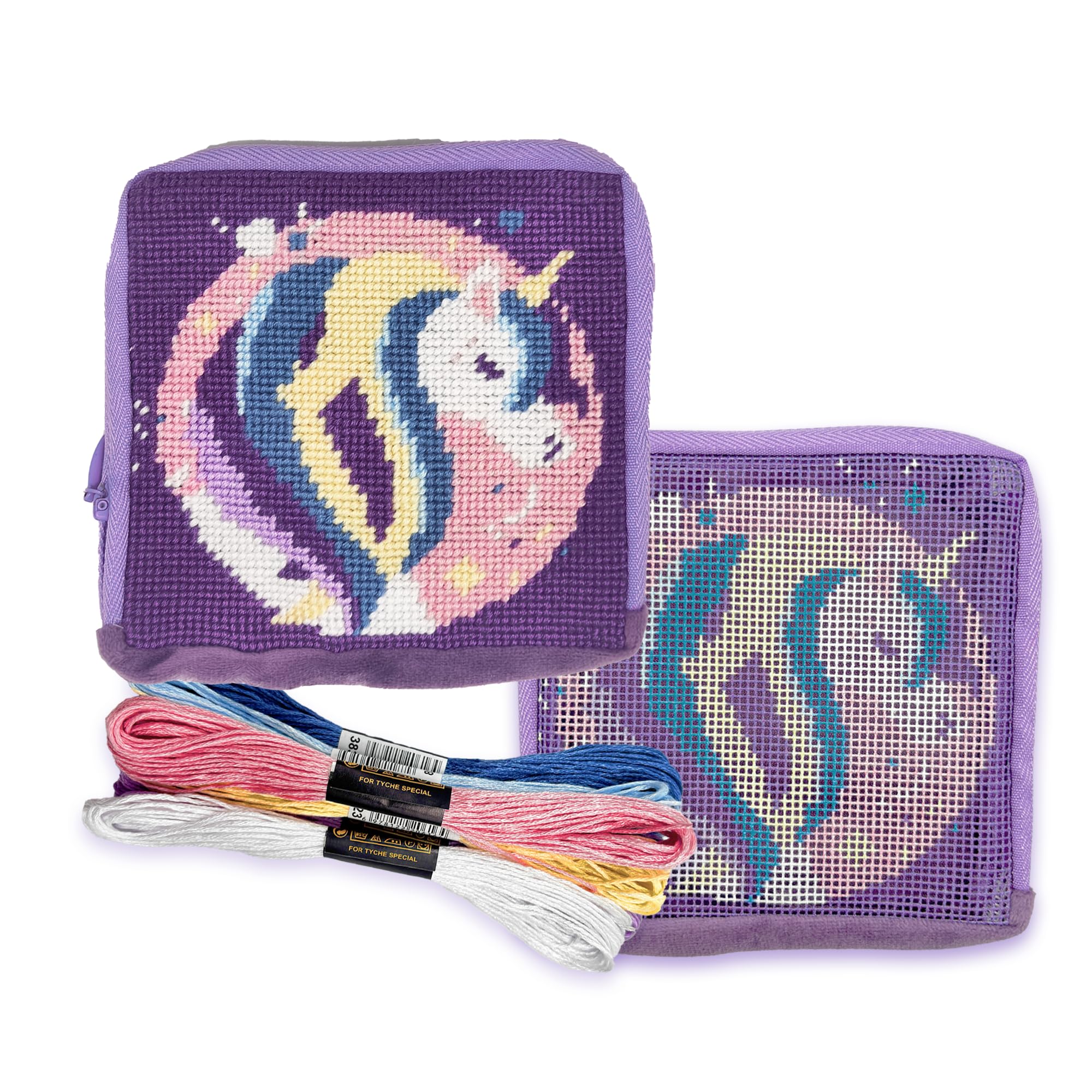 Howie's Needlepoint Wallet Needlepoint Kits, 13CT Printed Pattern Starter Kits, Stamped Patterns Canvas Kits(Unicorn,4.5x4.5 inch)