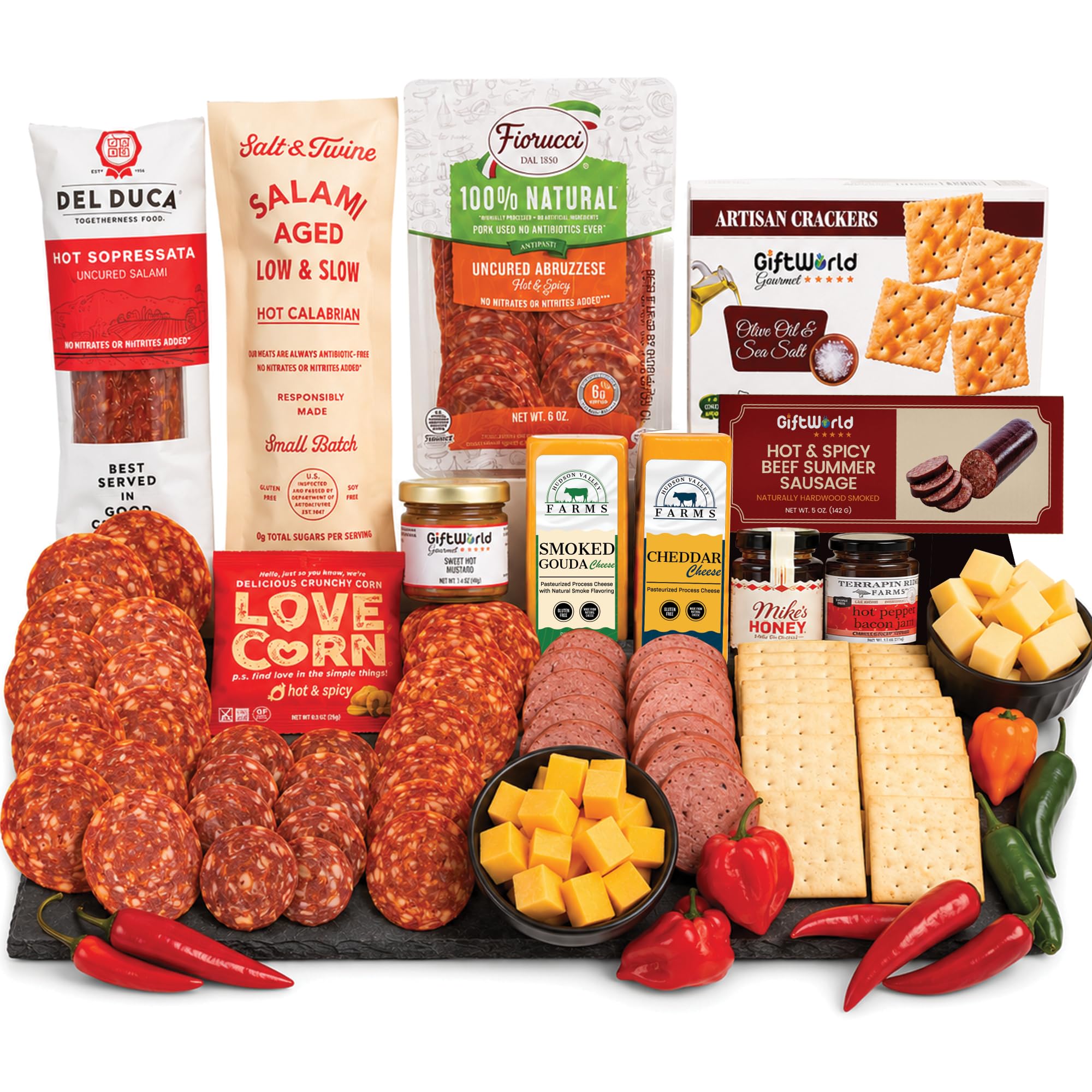 Ultimate Deluxe Hot and Spicy Charcuterie Gift Basket, Meat and Cheese Gift Basket for Me…
