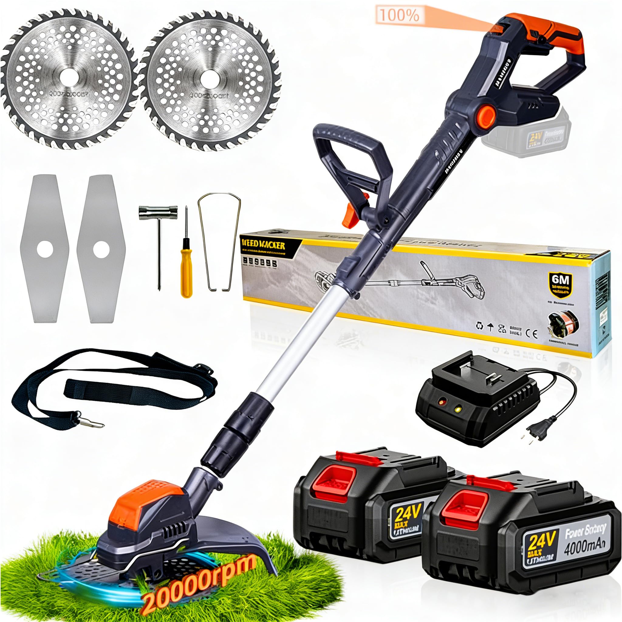 Desbrozadora con batería y cargador, batería con motor de 1300 W, para cuidado de jardín (Grey1)