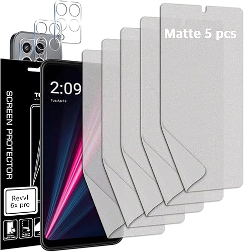 5+2 5 protectores de pantalla de película de TPU antirreflejos (mate) + 2 protectores de lente compatibles con T-Mobile Revvl 6 Pro 5G  Revvl 6X Pro