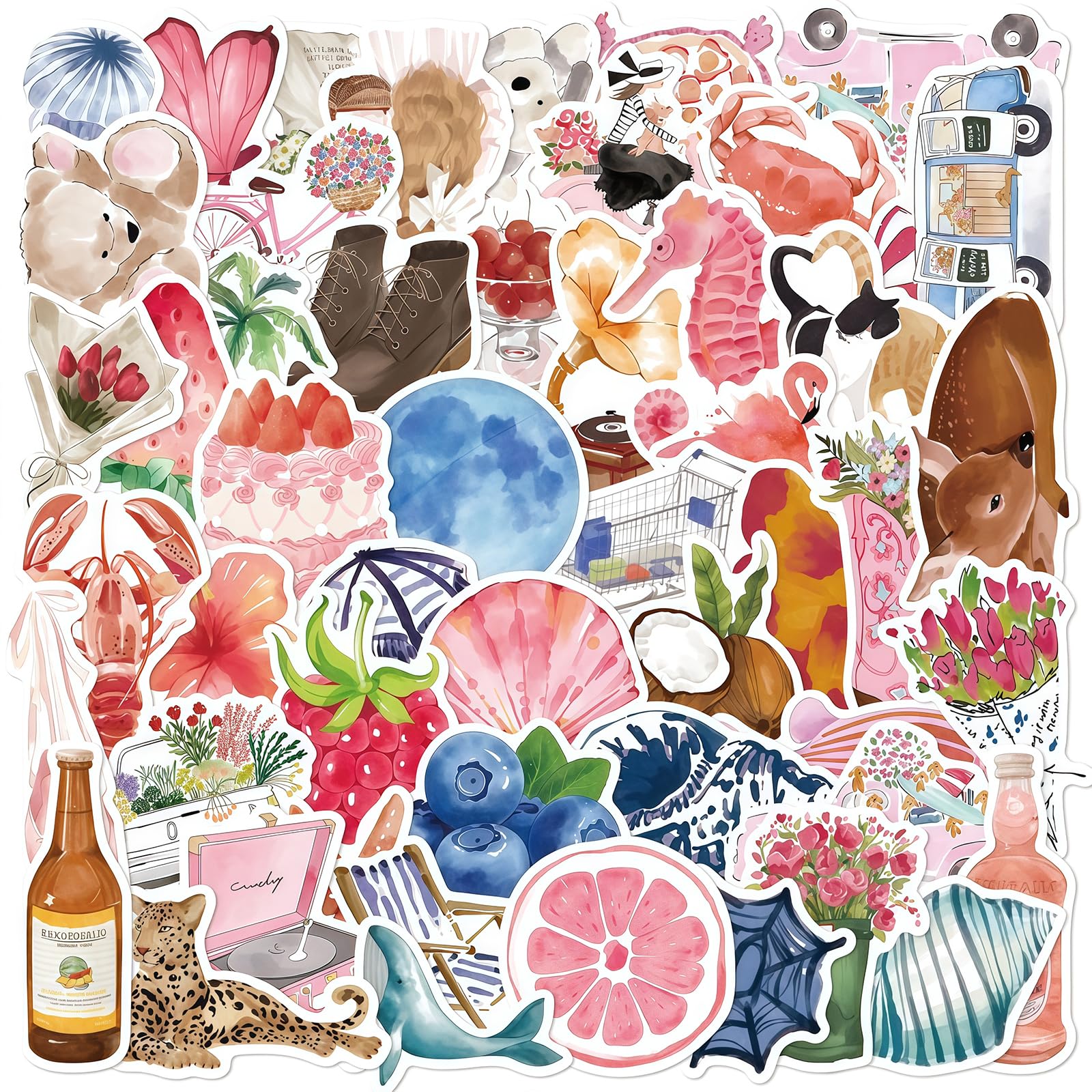 100 Stück Vintage Autoadhesivos, Sticker Aesthetic para Botellas de Agua, Scrapbooking, Portátiles, Pegatinas de Vinilo Impermeables para Niños, Niñas, Jóvenes Estética Artículos