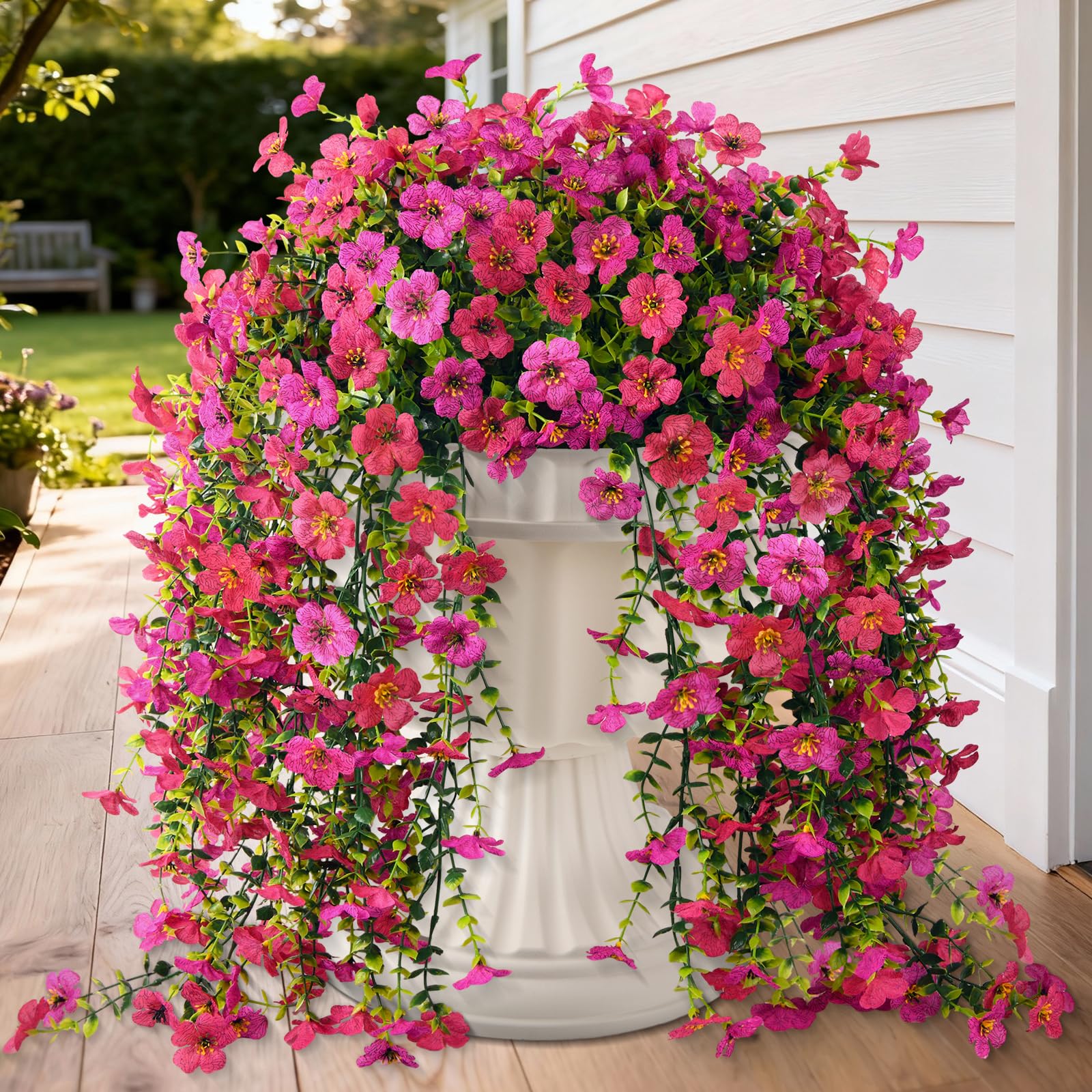 Homsunny Artificial Hanging Flowers for Outdoors 2 Pcs Fake Hanging Plant UV Resistant Faux Flowers for Home Patio Balcony Yard Porch Decorations