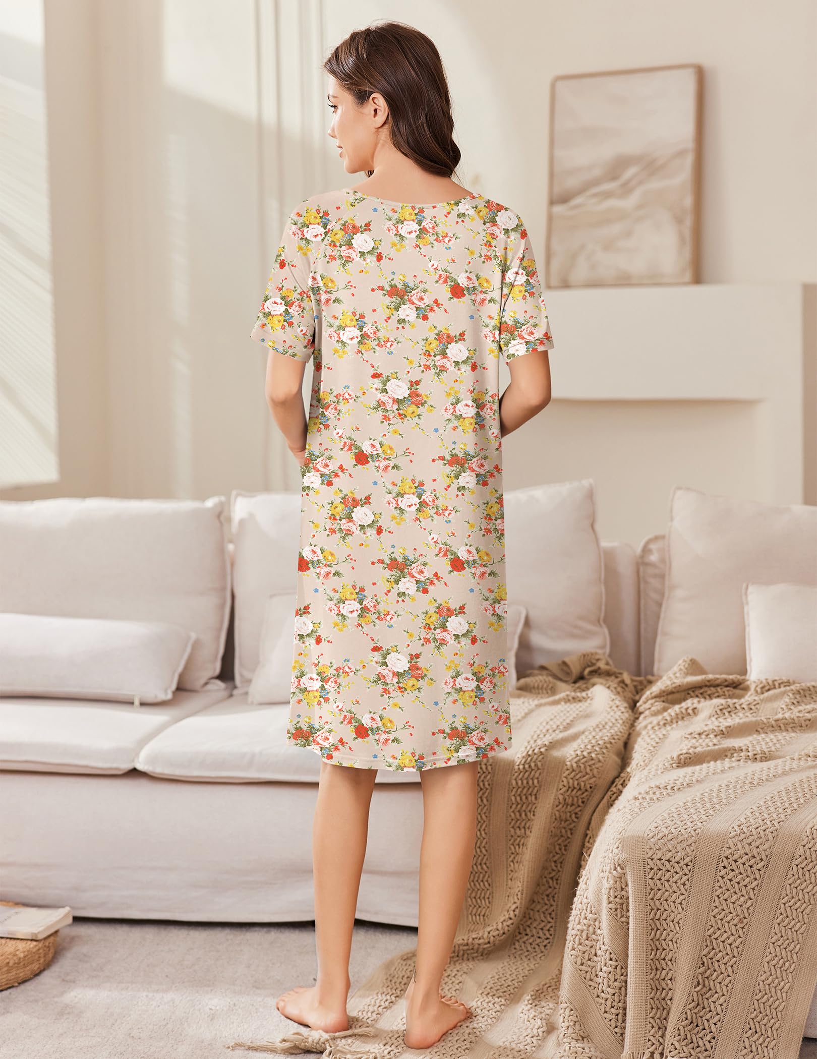 Ekouaer Bata corta con cremallera para mujer, bata de baño ligera con estampado floral, vestido de casa con bolsillos, camisón S-3XL