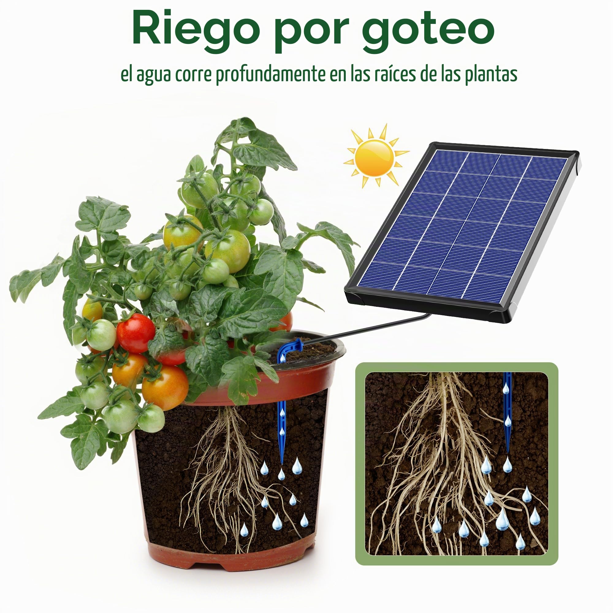 Biling Sistema de riego solar para balcón, 15 m, sistema de riego solar para jardín, 4W 2200mAh sistema de riego solar, sistema de riego solar para jardín, plantas, invernadero, vacaciones
