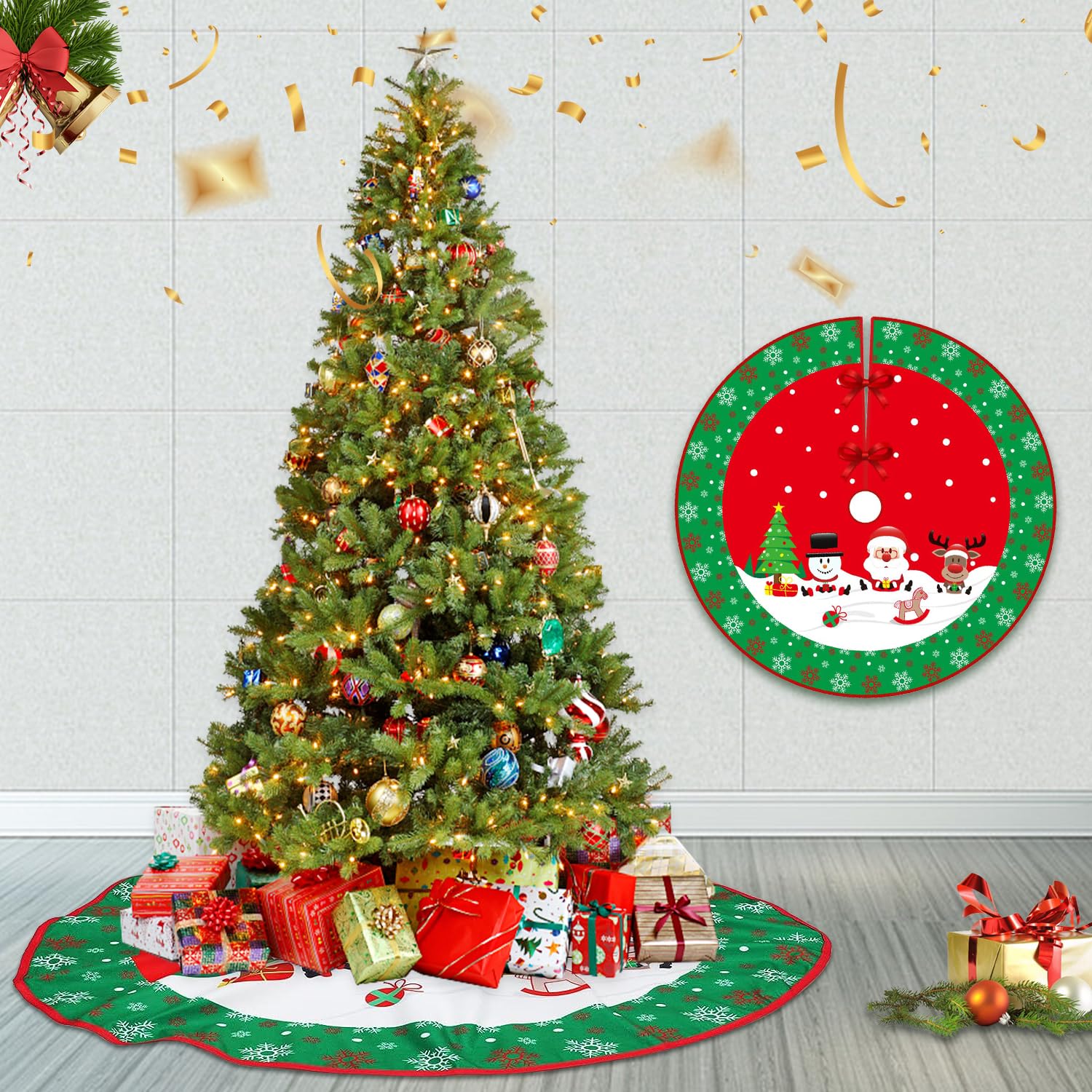 Gonna Per Albero Di Natale 90 Cm - Tappeto Base In Poliestere, Rosso, Decorazione Natalizia