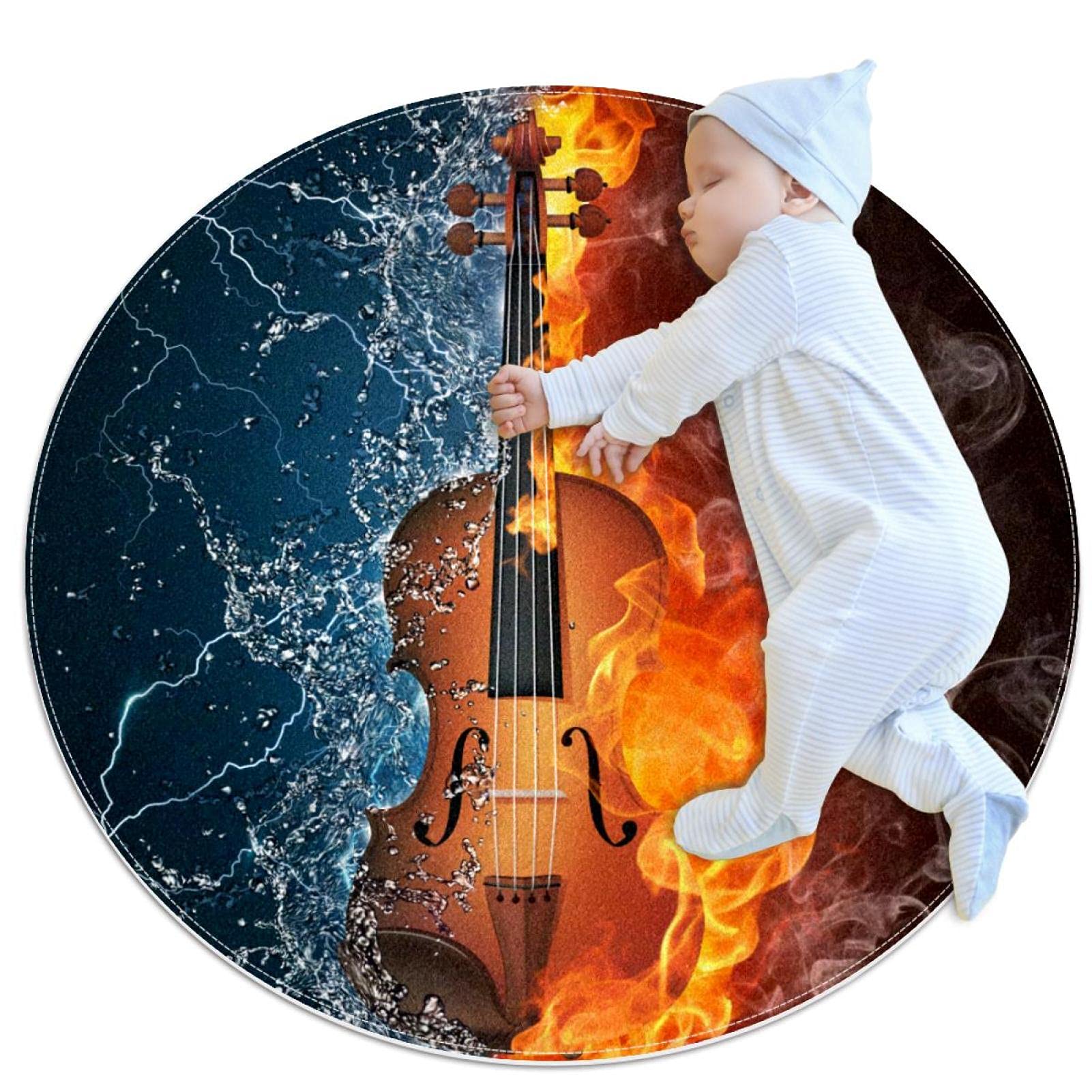 Tapis de salle de bain guitare de feu rond 1m antidérapant chambre enfant