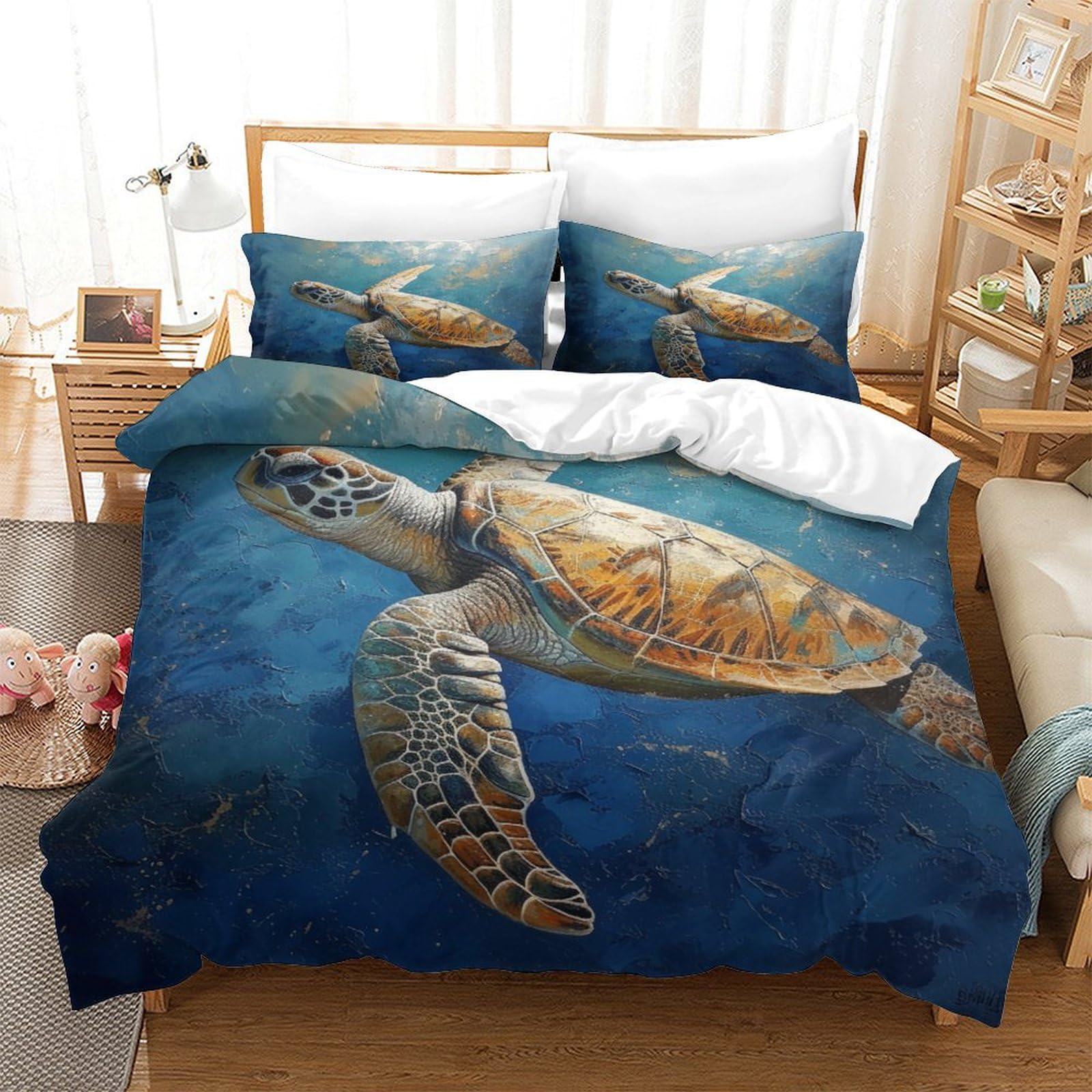 P1S9U7W5Y 3D Printed Sea Turtle Duvet Cover Set 3pcs Microfiber Ocean Bedding Set King（220x240cm）