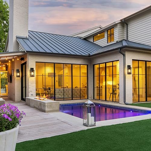 Miniatura 5 de Paquete de 2 lámparas de pared para exteriores, faroles impermeables y modernos, dispositivos de iluminación para porche, con casquillo E26 y bronce