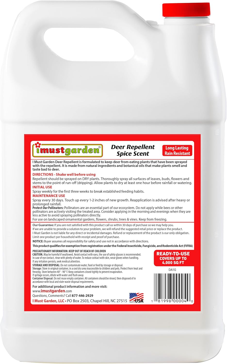I Must Garden Deer Repellent: Spice Scent Deer Spray for Gardens & Plants – Natural Ingredients – 1 Gallon Ready to Use Refill