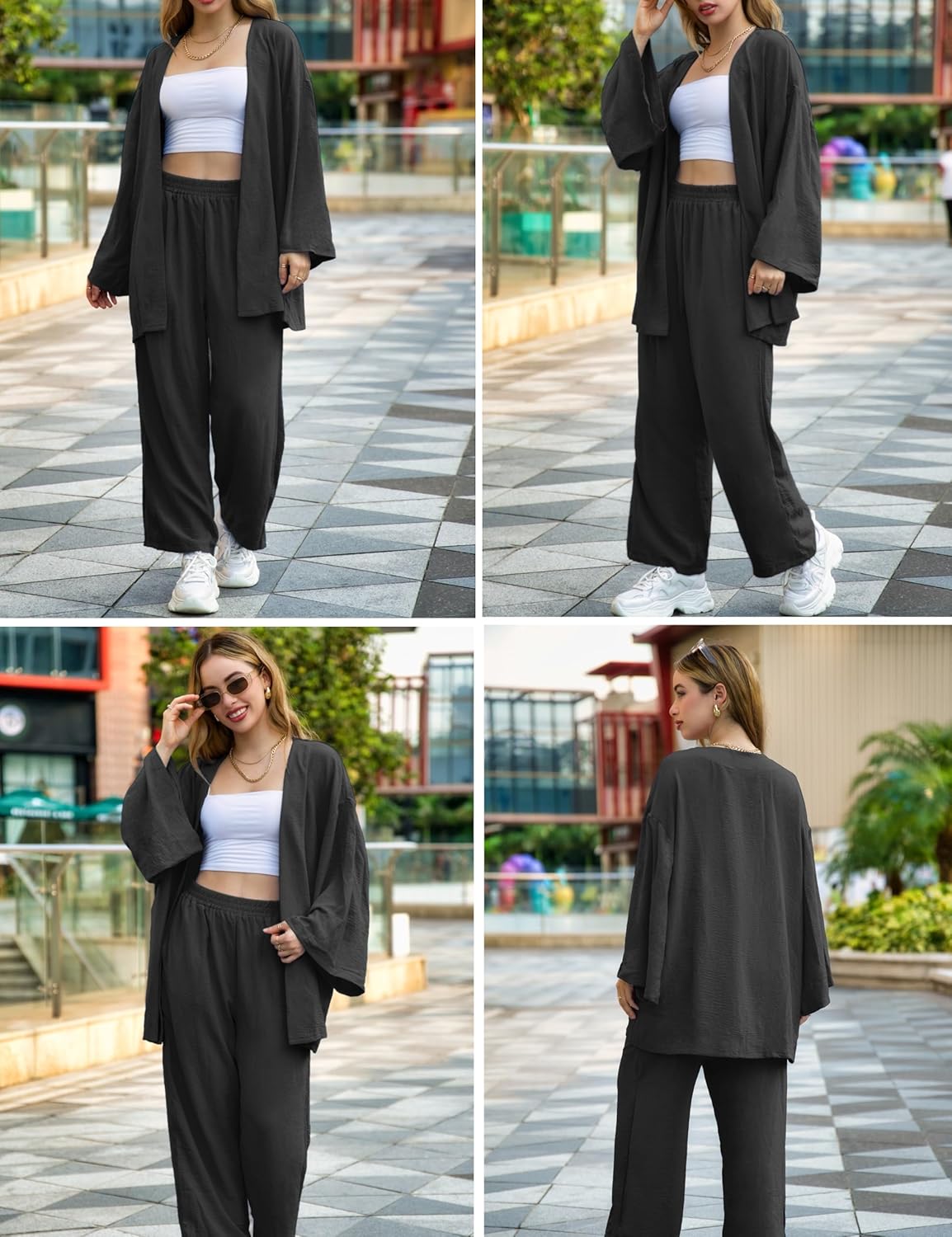 ZAFUL Women 2 Piece Tracksuits Outfits Loungewear Sets Solid Loose Cardigan Suits And Wide Leg Pants Casual Suits - Image 5