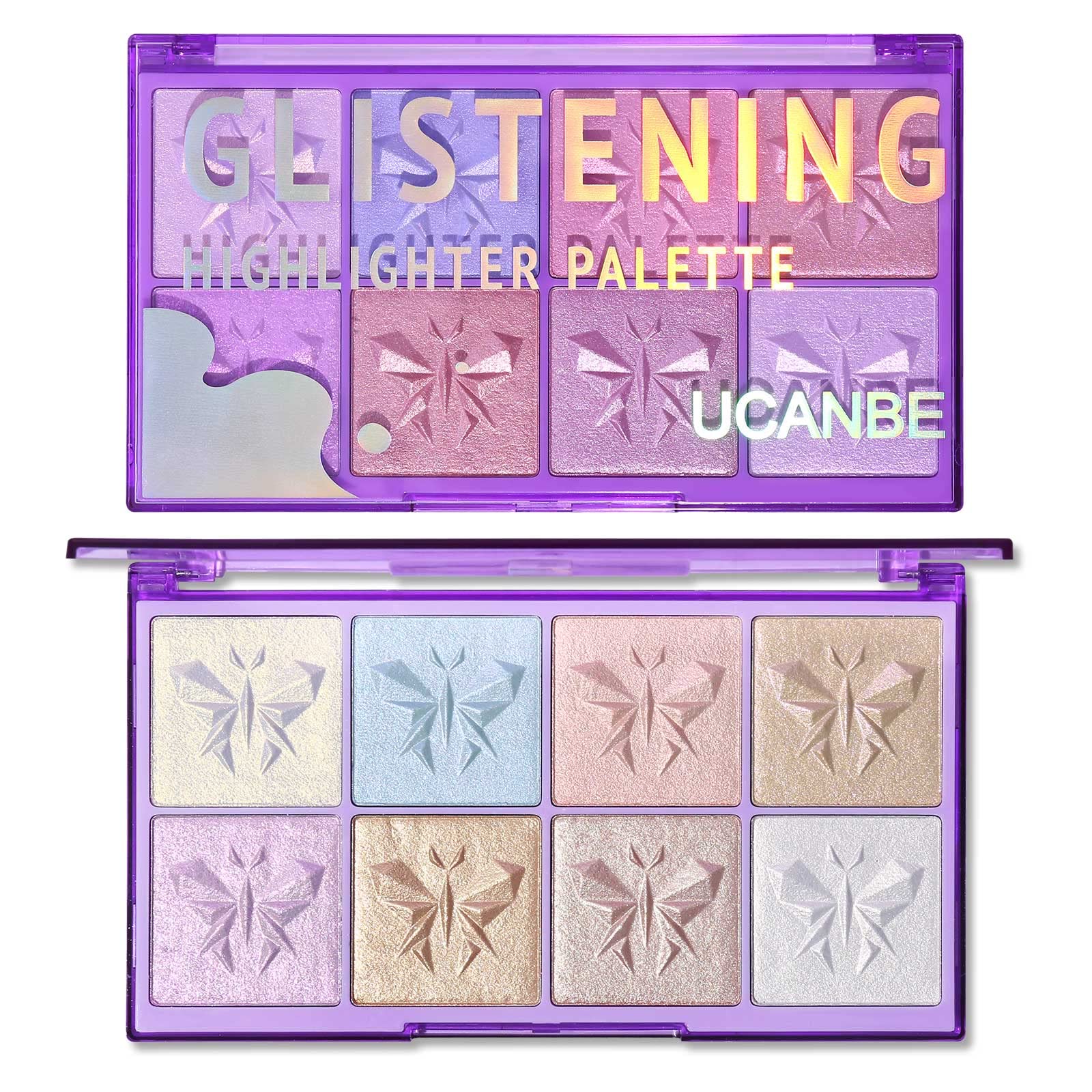 MARBUROLYFace Highlighter Makeup Palette, Holographic Shimmer Illuminating Make Up Metallic Baking Powder Starlight Highlighting Glow (8 Colors Highlighter Palette)