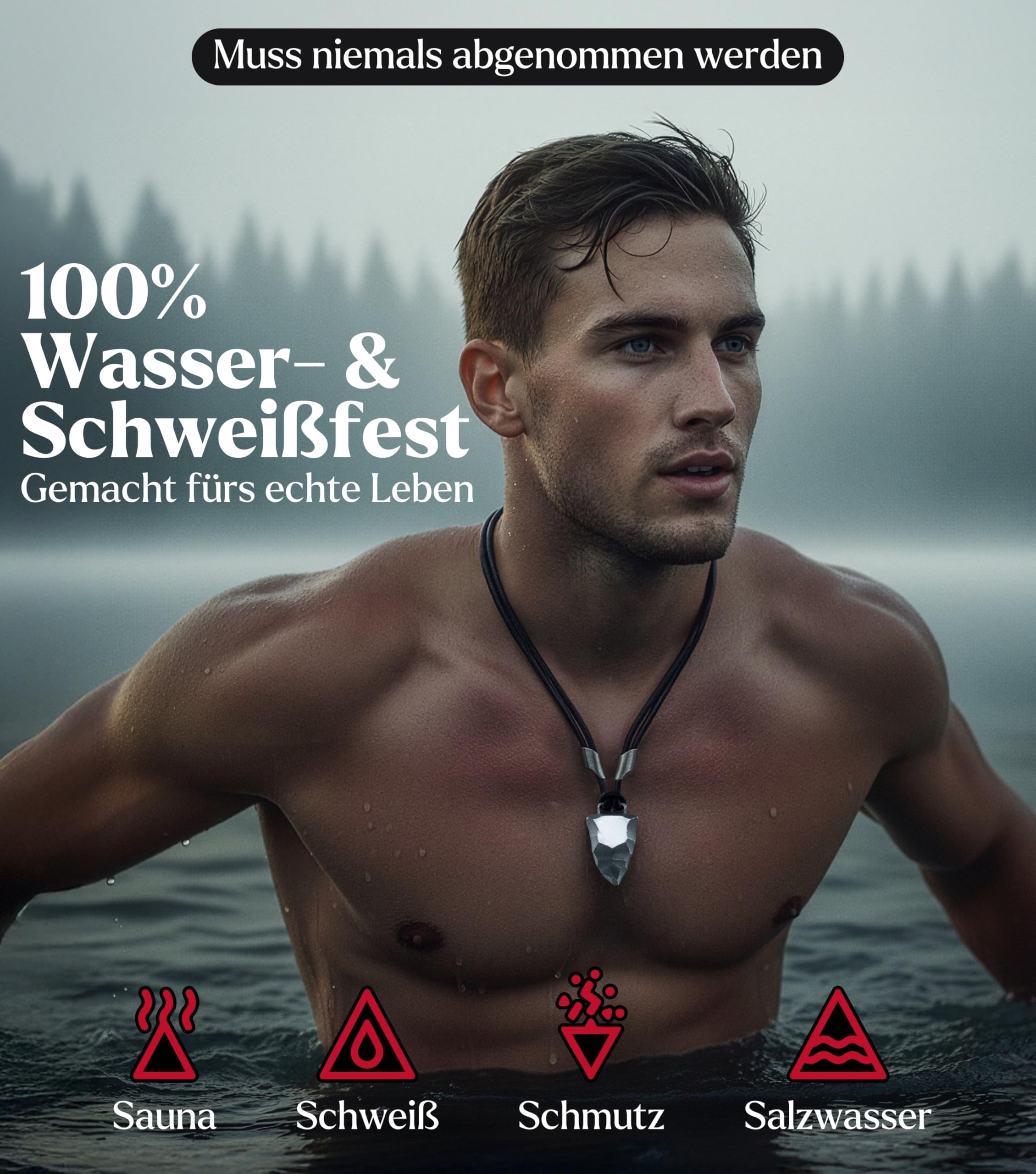 Titan-Anhänger Faustkeil mit Sternzeichen nach Wahl – Maskuline Herren-Halskette aus schwarzem Lederband und robustem Titan – Astrologie Schmuck & Zodiac Geschenk für Männer