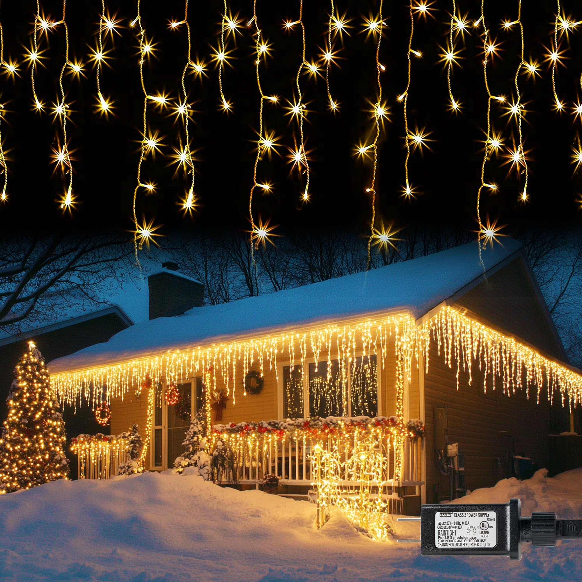 チップとデール LEDライト Happy Holidays△ Dazzle Bright Christmas Icicle Lights, 88.5 FT 1080 LED 8 Modes