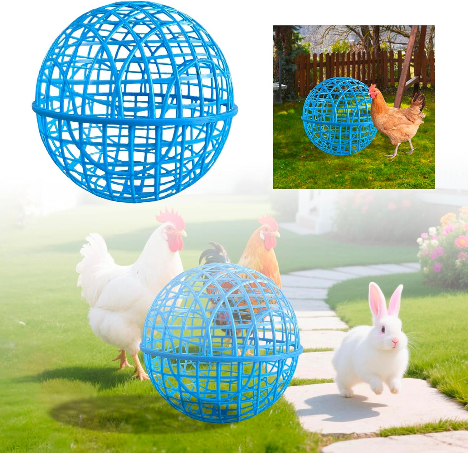 Chicken Balls Cage for Outside, 2025 New 1/3pack Chicken Ball Cage Rolling,Chicken Coop Ball, Mobile Poultry Enclosure Round, Removable Safety Cage, for Chicks Rabbits Birds (Blue-Large-1PCs) - Image 6
