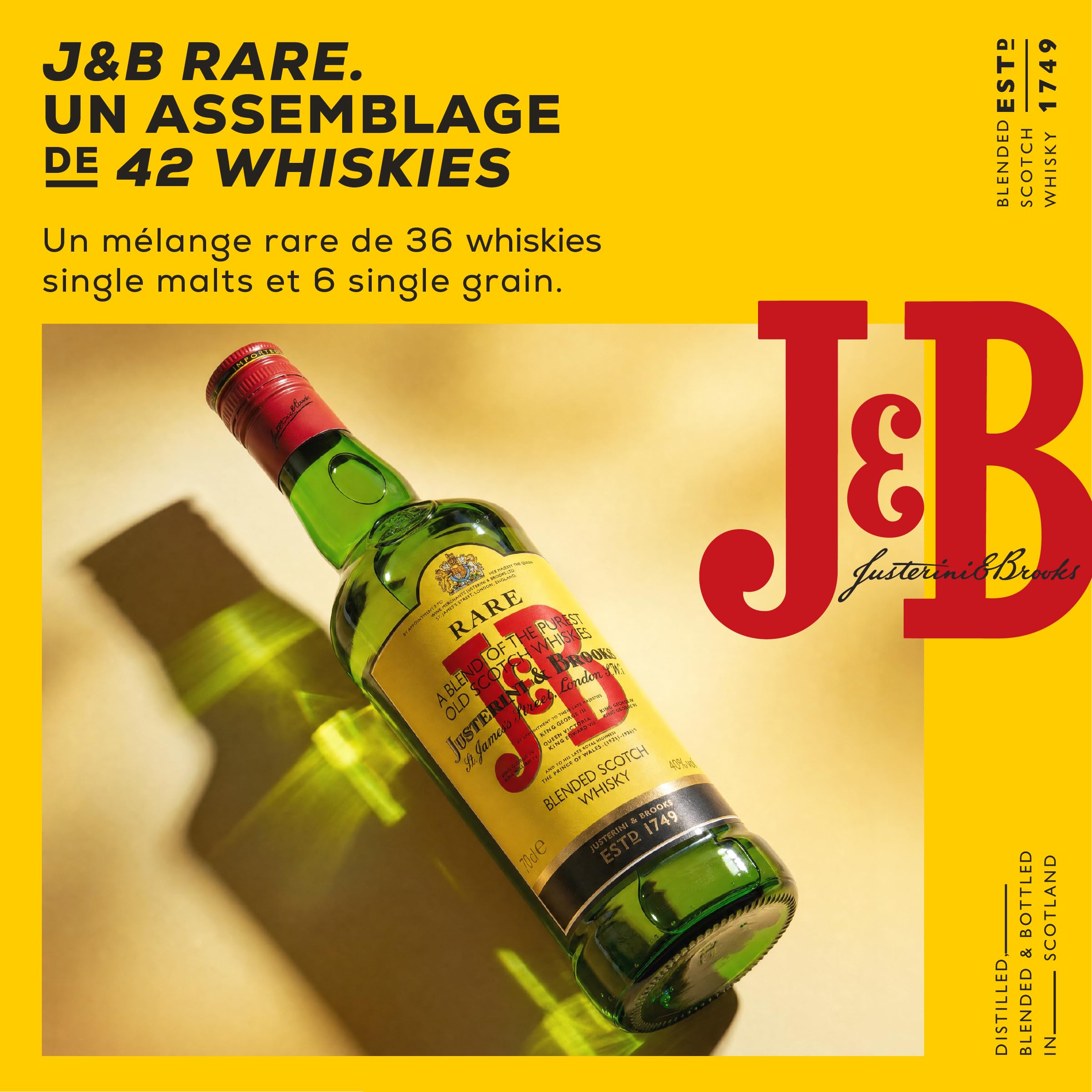 J&B | Blended Scotch Whisky | Distillé et assemblé en Écosse | 40 % vol | 1 L
