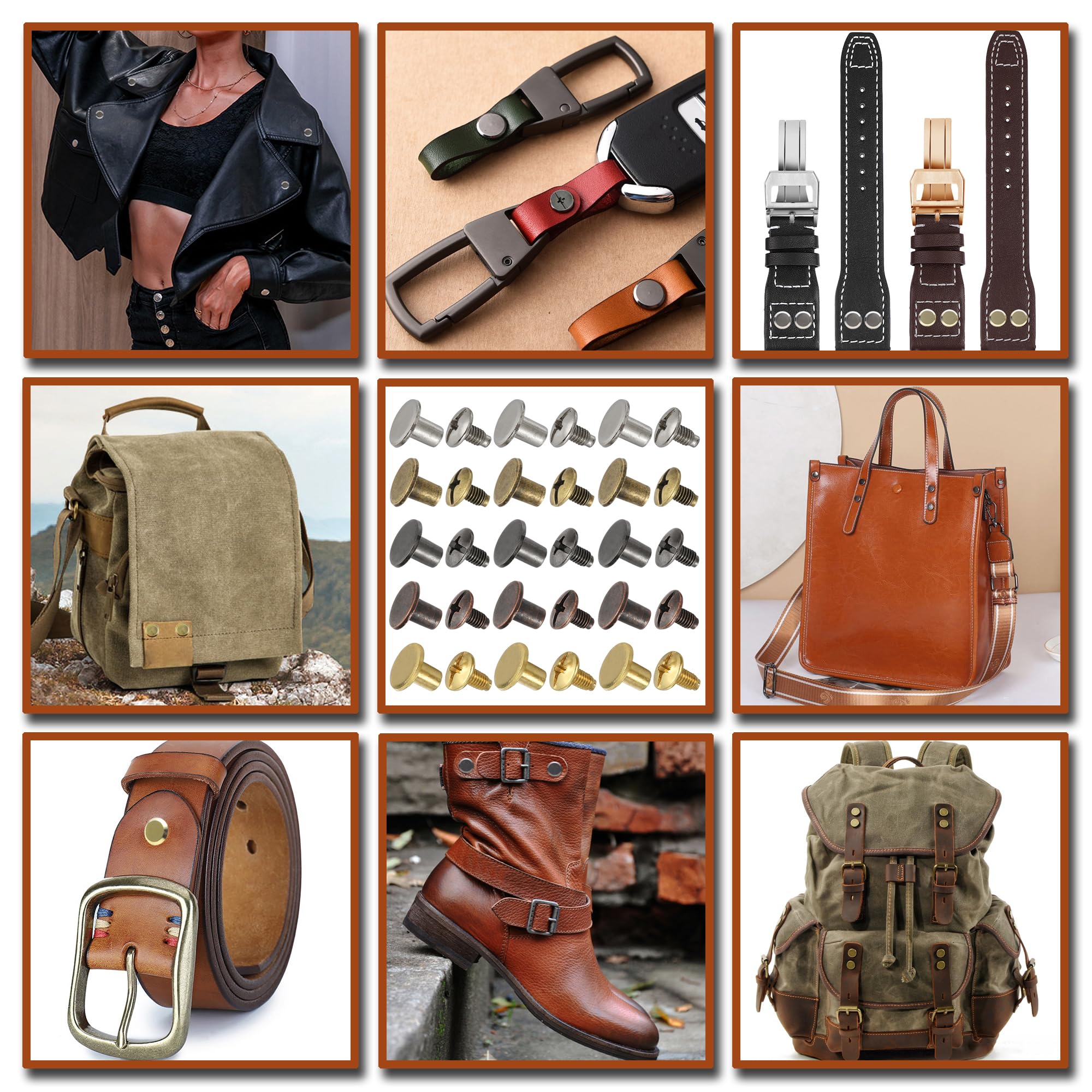 YORANYO 150 juegos de tornillos Chicago de 8 mm, remaches de cuero para tela, tornillos de encuadernación Chicago, botones de metal para decorar y reparar cinturones, bolsos, zapatos, bolsos, collares