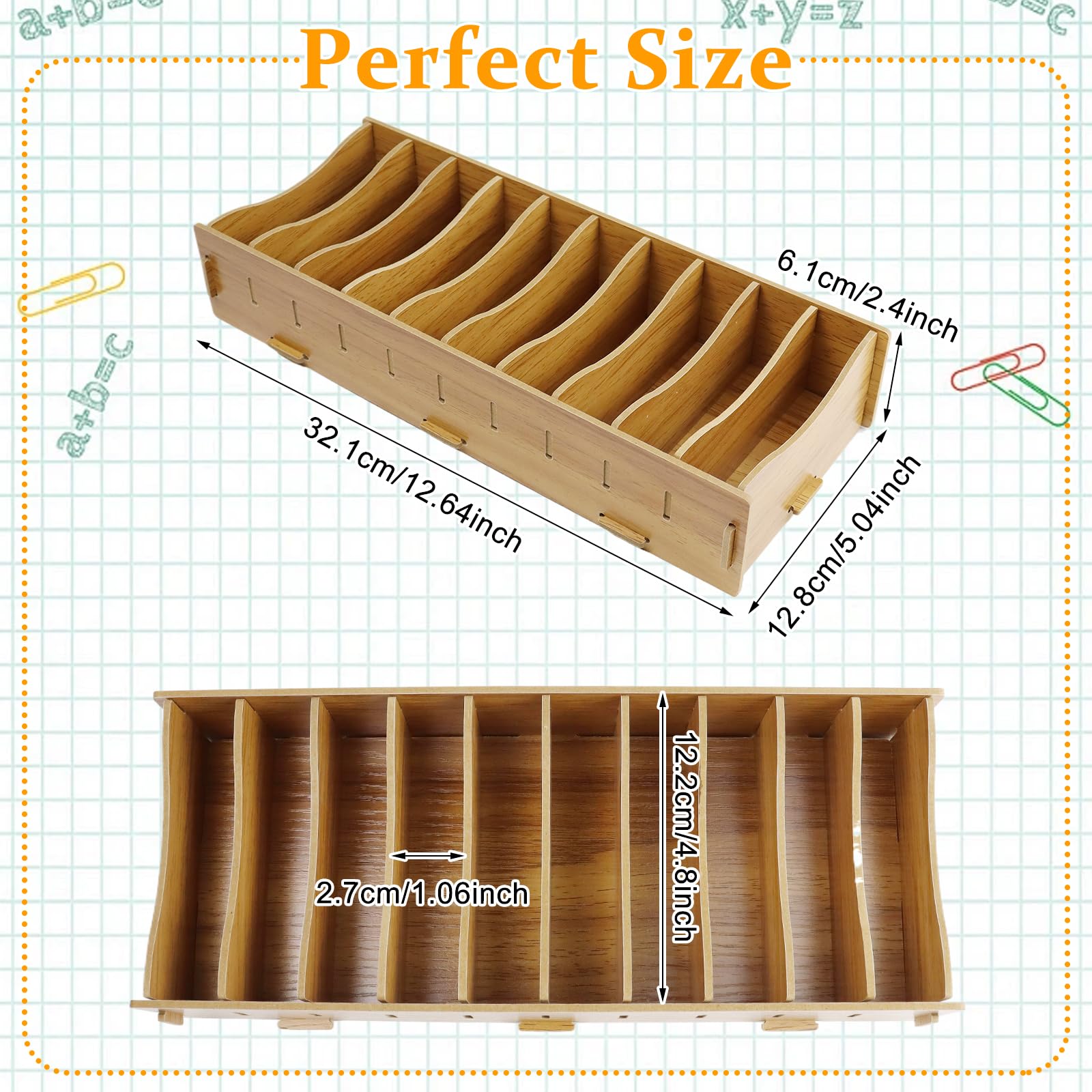 Karteikarten Boxen Holz,Karteikarten Box,Lroße Index Box mit 10 Fächern,9 Herausnehmbar Trennwänden,32x13x6cm Lernkarteibox Holz,für Büro,Schulen Und Heim,Visitenkarten & Büroorganisation