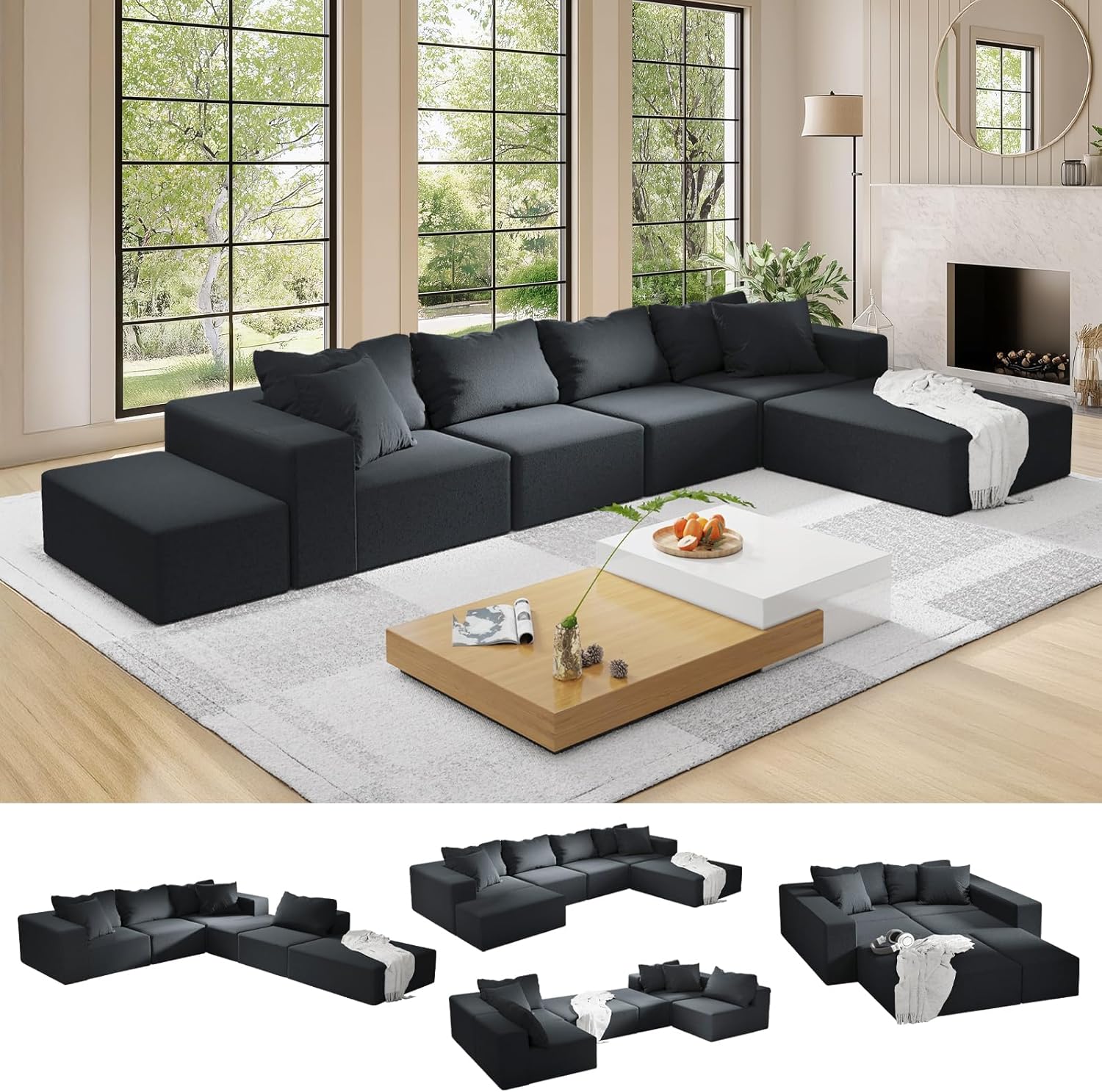 151″ Oversized Modular Sectional Sofa, Chenille Upholstery