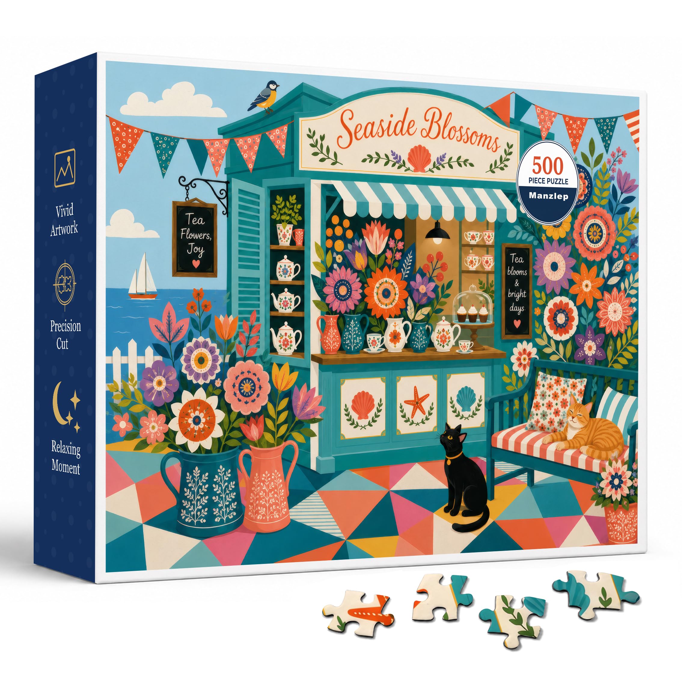 Manzlep Seaside Tea Shop 500 Piece Puzzle for Adults