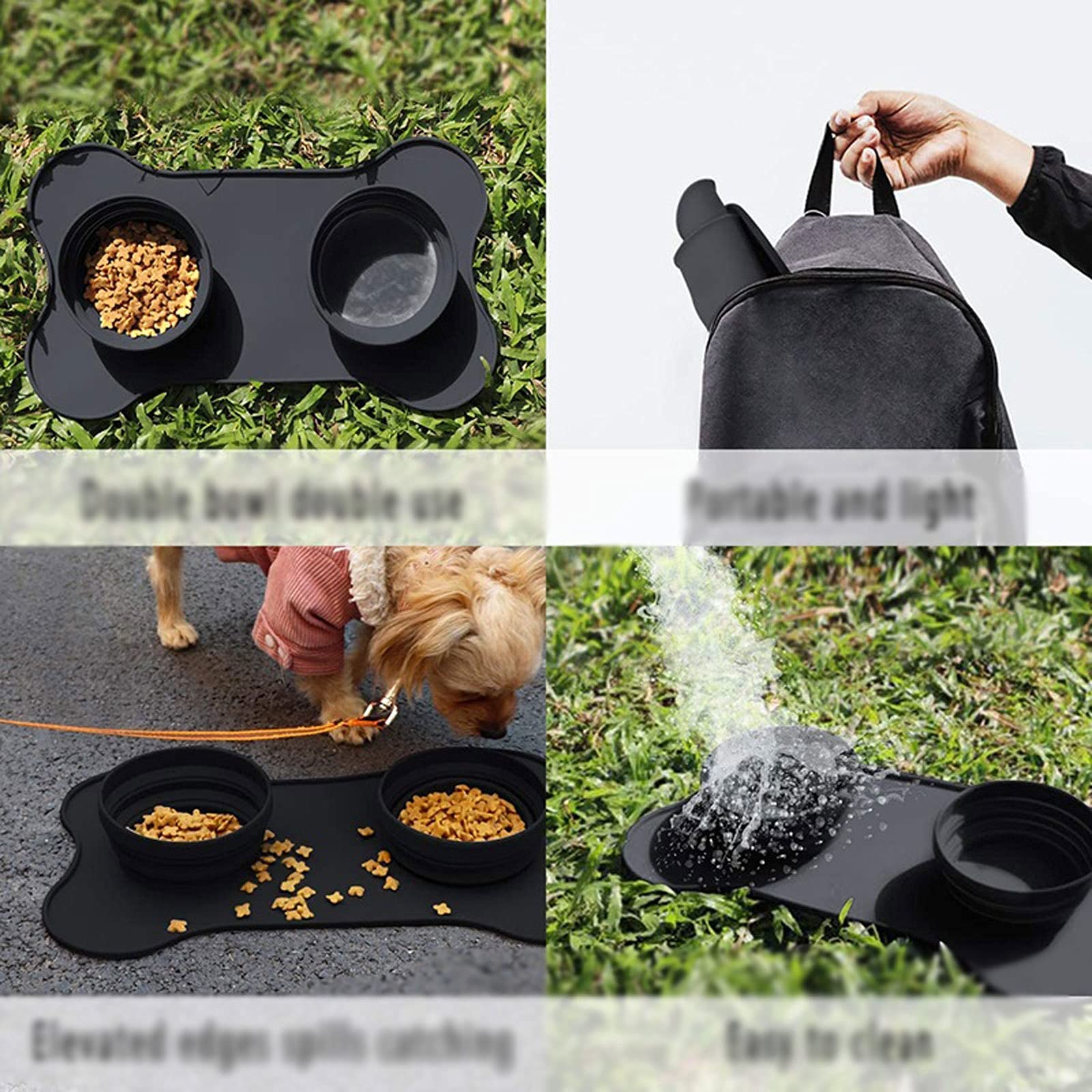 RTHGTFGW Comedero Perro Tazón de Perro portátil Double Silicone Plegable Sin derrame No Skid Travel Pet Feeder Food Water Puppy Puppy Feeding
